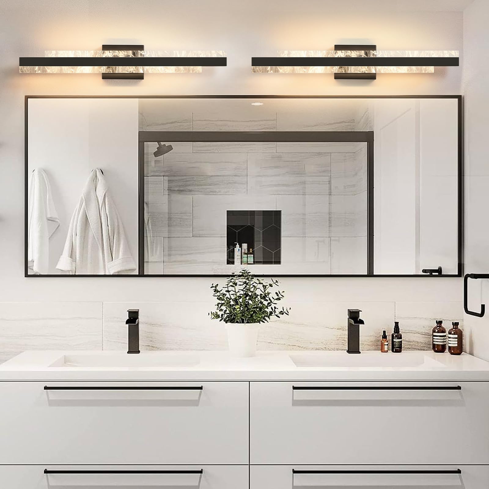 HAHZT Modern Bathroom Vanity Light - 27" Matte Black Dimmable LED Wall Sconce for Mirror, 28W, Metal, Model 8075WL