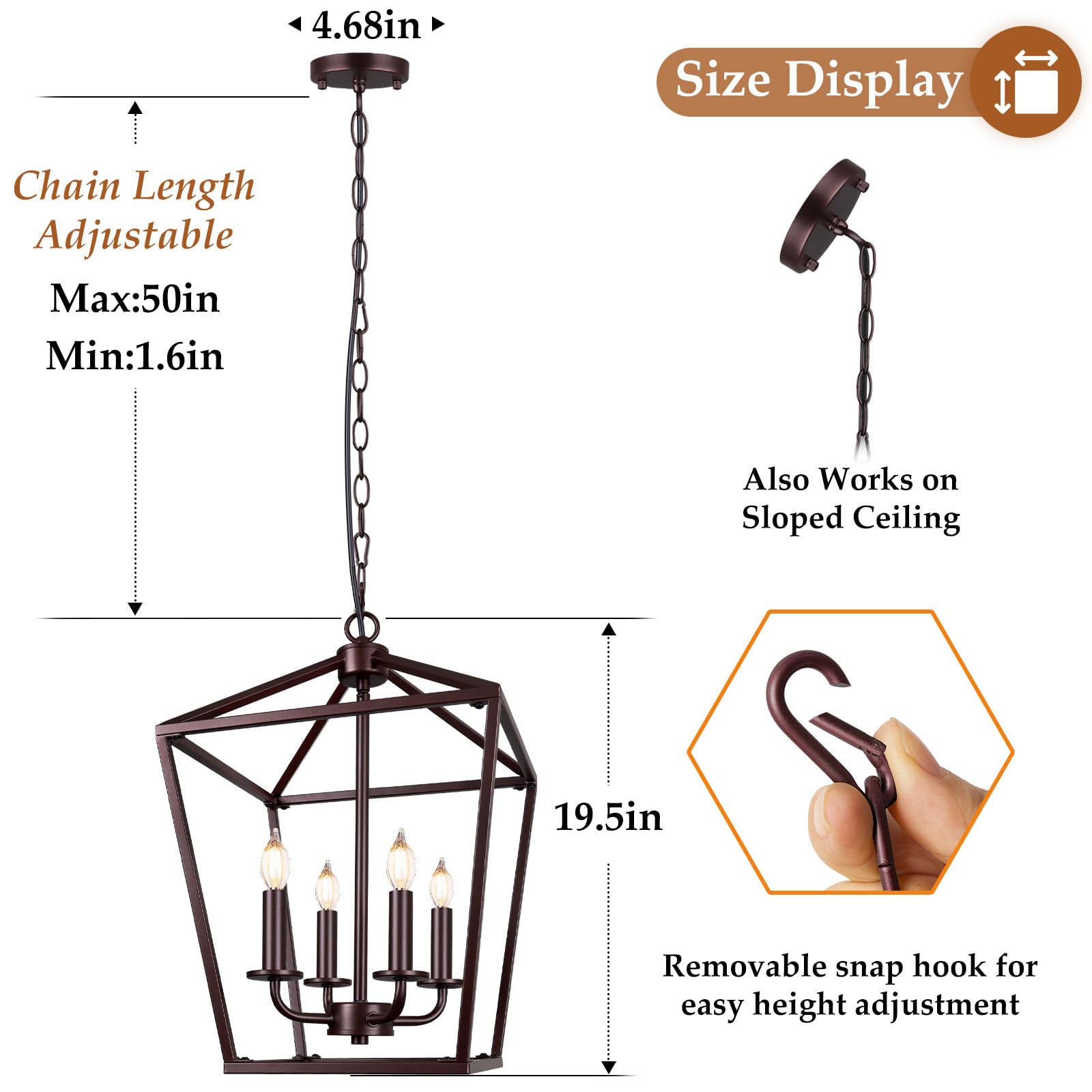 Farmhouse Chandelier 4-Light  Oil-Rubbed Bronze Pendant Light Fixture For Kitchen Island Dining Room  Lantern Industrial Lighting Ceiling Hanging With Metal Cage Adjustable Height For Entryway Foyer