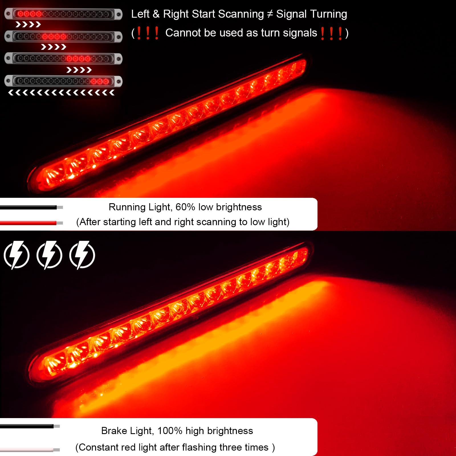 PSEQT 10" LED Trailer Brake Tail Lights, Smoked Red, Waterproof, 2Pcs, Model PSEQTWBSR, for Pickup, Golf Cart, Offroad Truck,