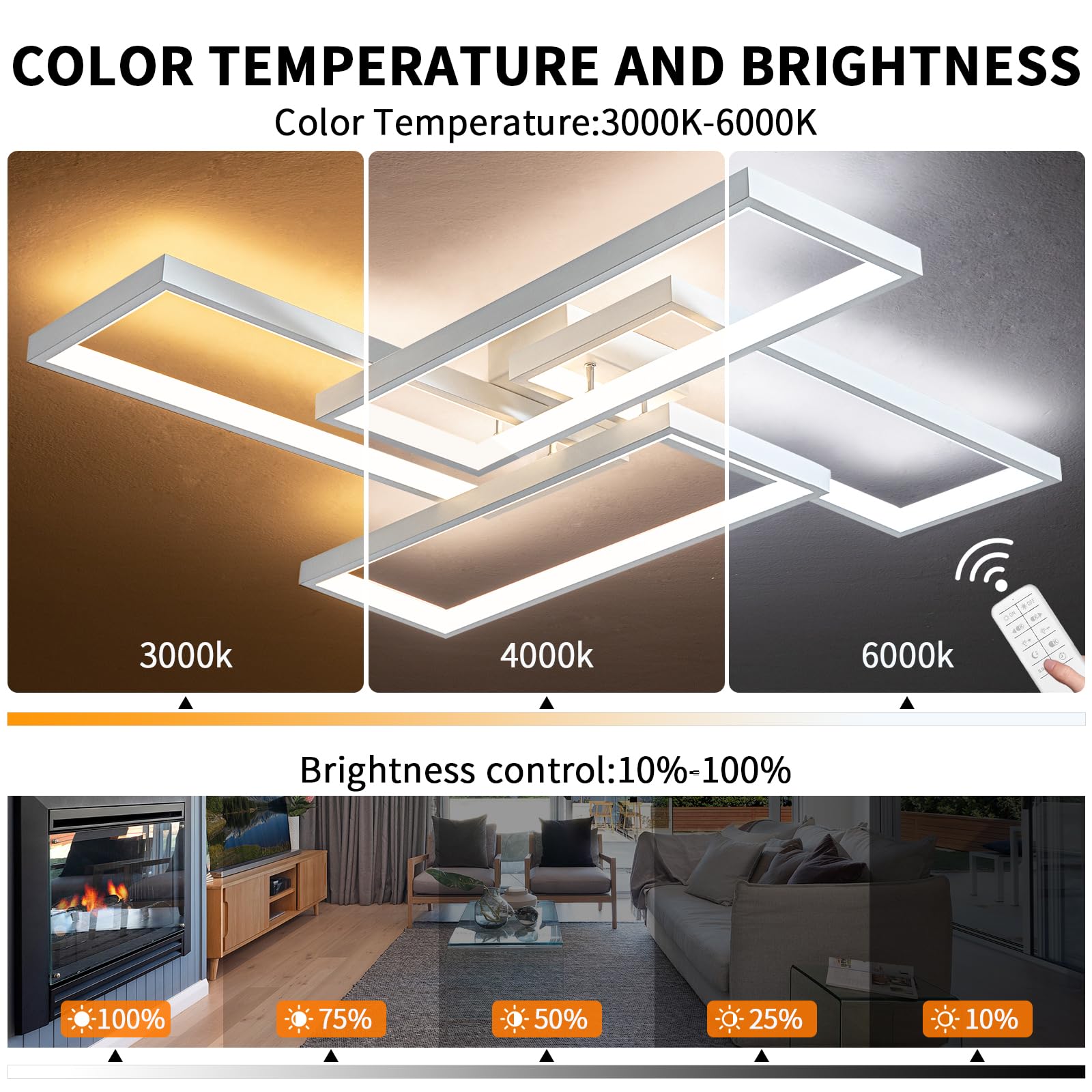 Shine Luest Modern Led Ceiling Light Fixture White Flush Mount Ceiling Light Dimmable 26'' Bedroom Lights For Ceiling With Remot