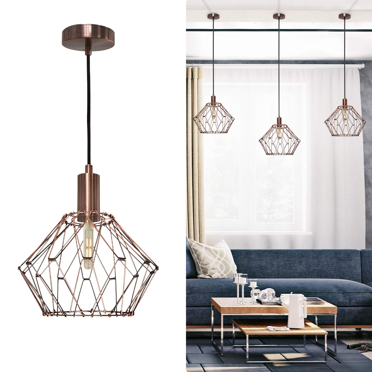 Royal Designs, Inc. Rdi Foldable Industrial Metal Pendant Light With Adjustable 7 Ft Long Lamp Cord & Canopy, Create 9 Styles, A