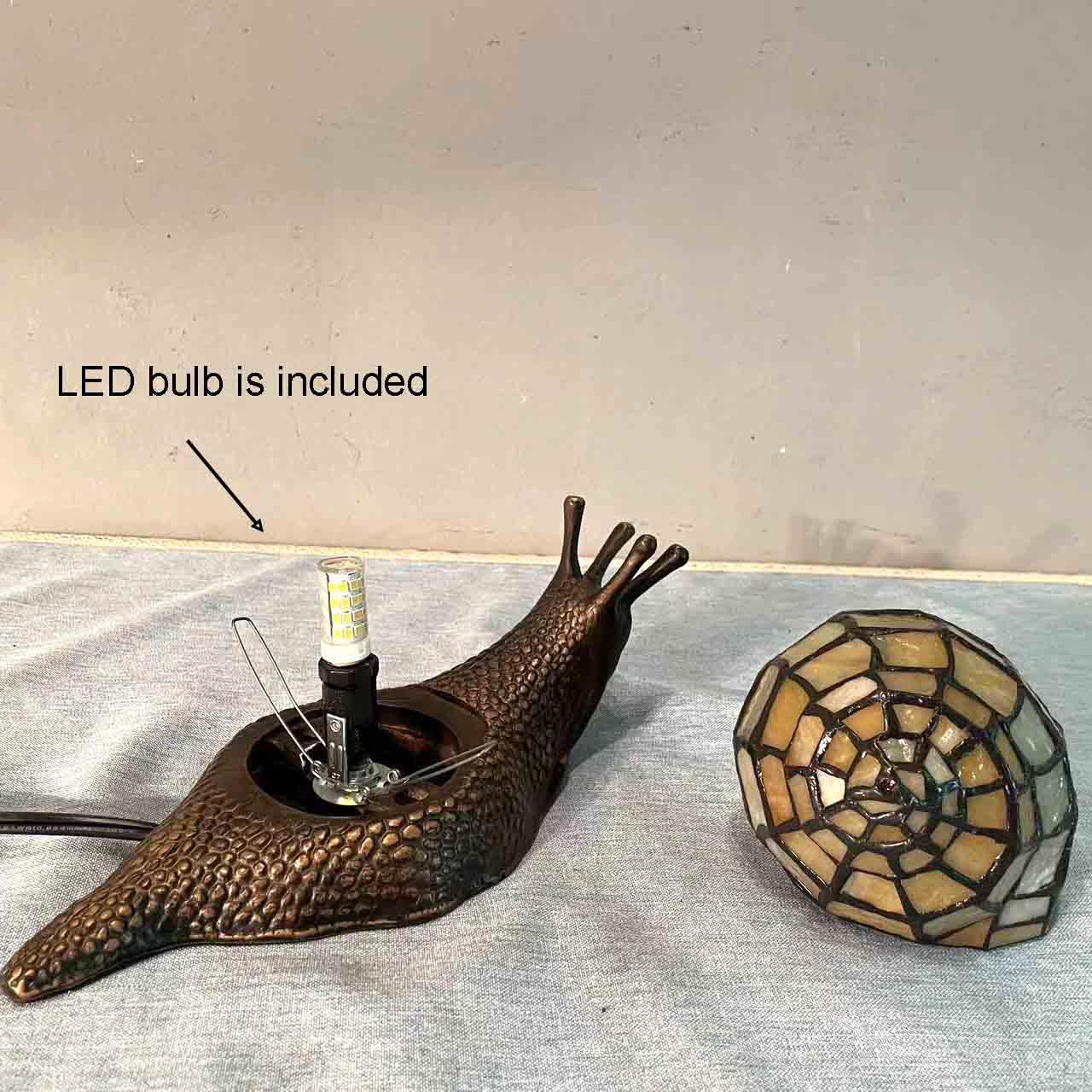 Bieye L10943 Land Snail Tiffany Style Stained Glass Accent Table Lamp For Home Decor (Yellow, 10'' D X 5'' W X 5'' H)