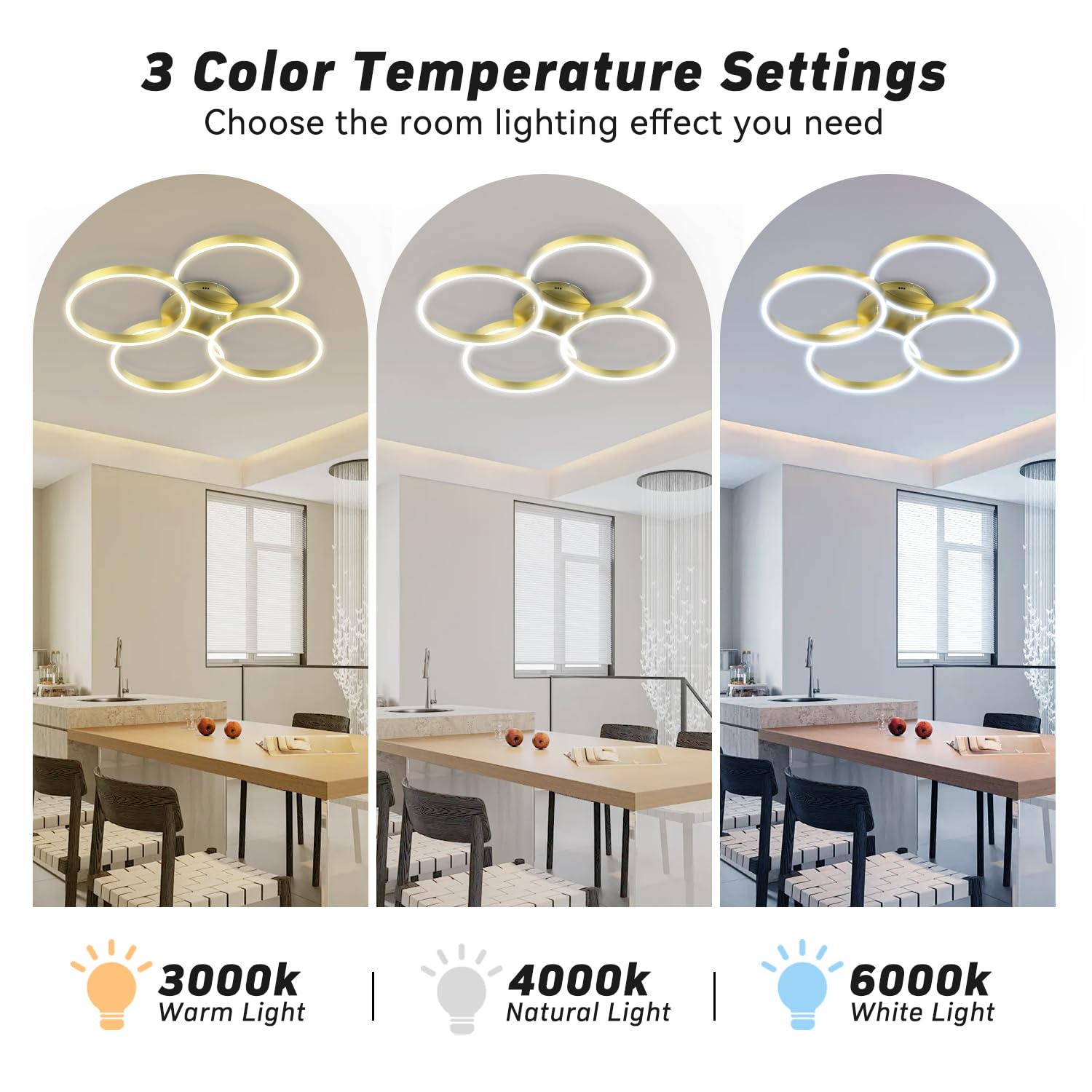 LOFIKEDI LED Ceiling Light 30W 4 Ring Dimmable 3500K-6500K Gold Flush Mount Model YF-LED2701-GLD