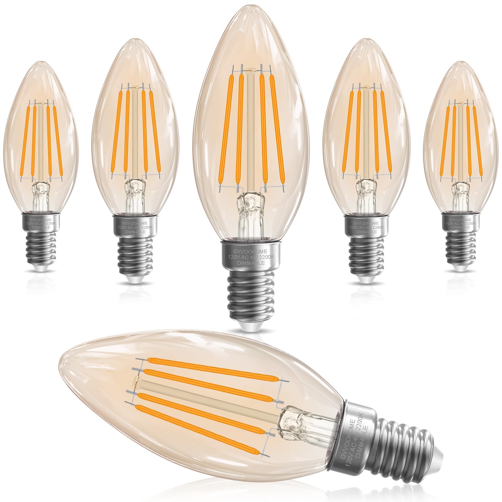 Gvvoohome 40 Watt Candelabra Light Bulbs, Chandelier Light Bulbs Dimmable E12 Led Bulb, 2200K Amber Warm, B10 Candle Light Bulbs