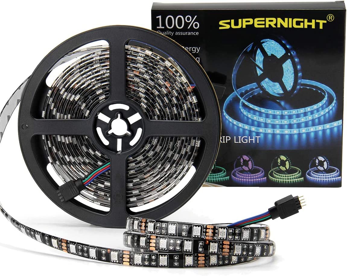 SUPERNIGHT 16.4ft 5050 RGB Band Waterproof Black PCB  300 LED Color Changing Rope Lights for Bedroom  Christmas Day  Halloween Decoration