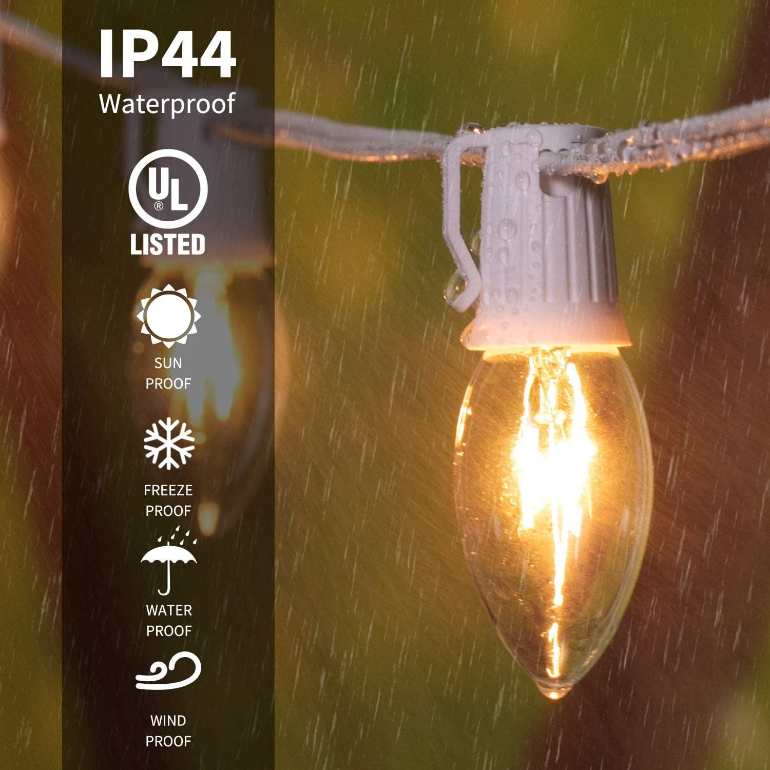 Brightown C9 Light Strand Set 200 Ft For E17 Socket -12'' Spacing, Outdoor String Light Christmas Stringer With 100 Sockets 2Pac