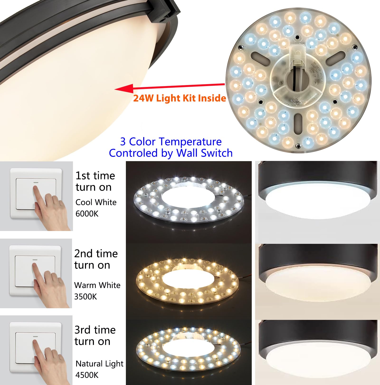 24W Dimmable Led Light Engine Retrofit Kit For Ceiling Fan Light Replacement Led Board Panel,3 Color Temperature Memory Function