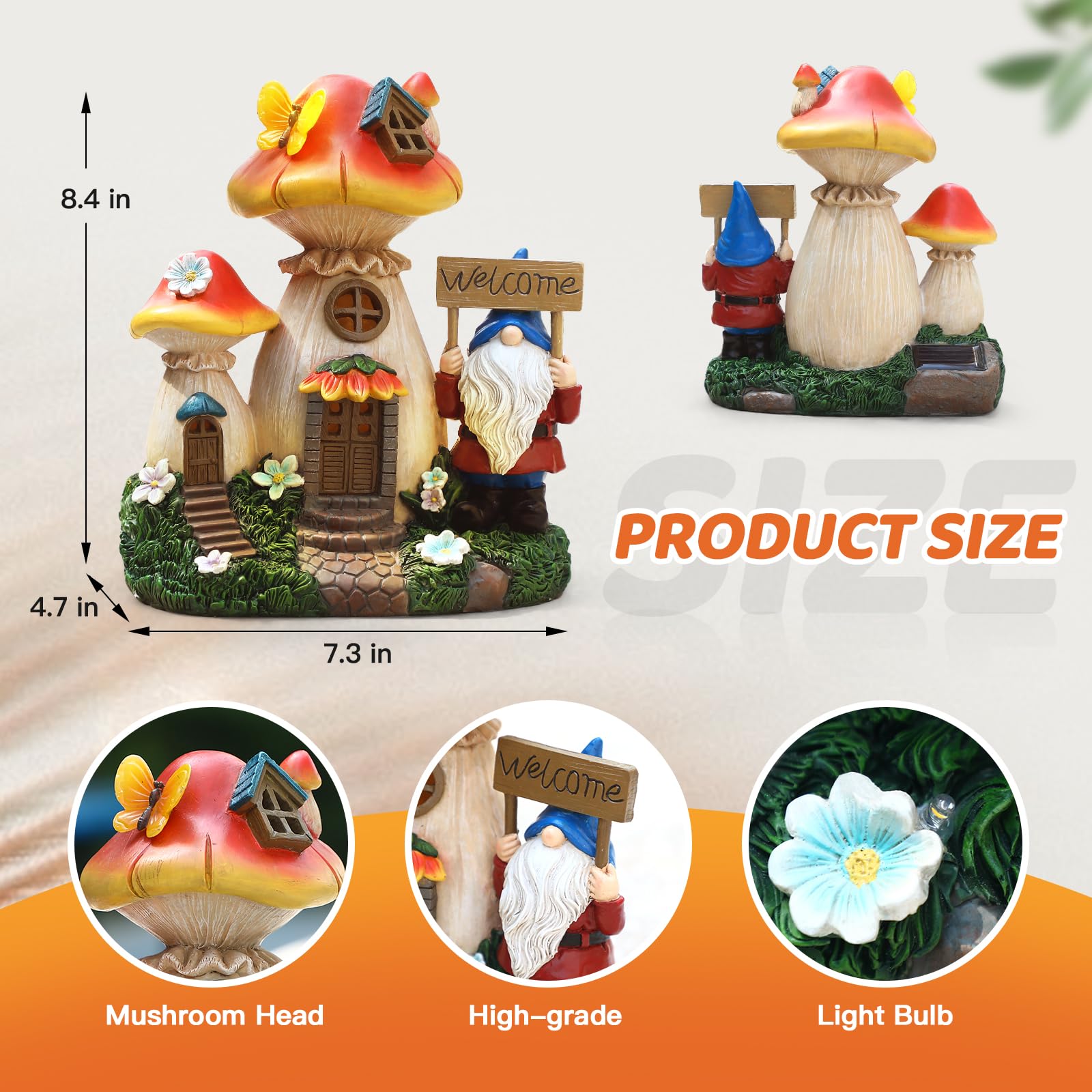 Json Solar Garden Statue Lights Mushroom Fairy House Figurine  Outdoor Memorial Garden Ornaments Waterproof Decoration For Outside Patio Yard Lawn Decor
