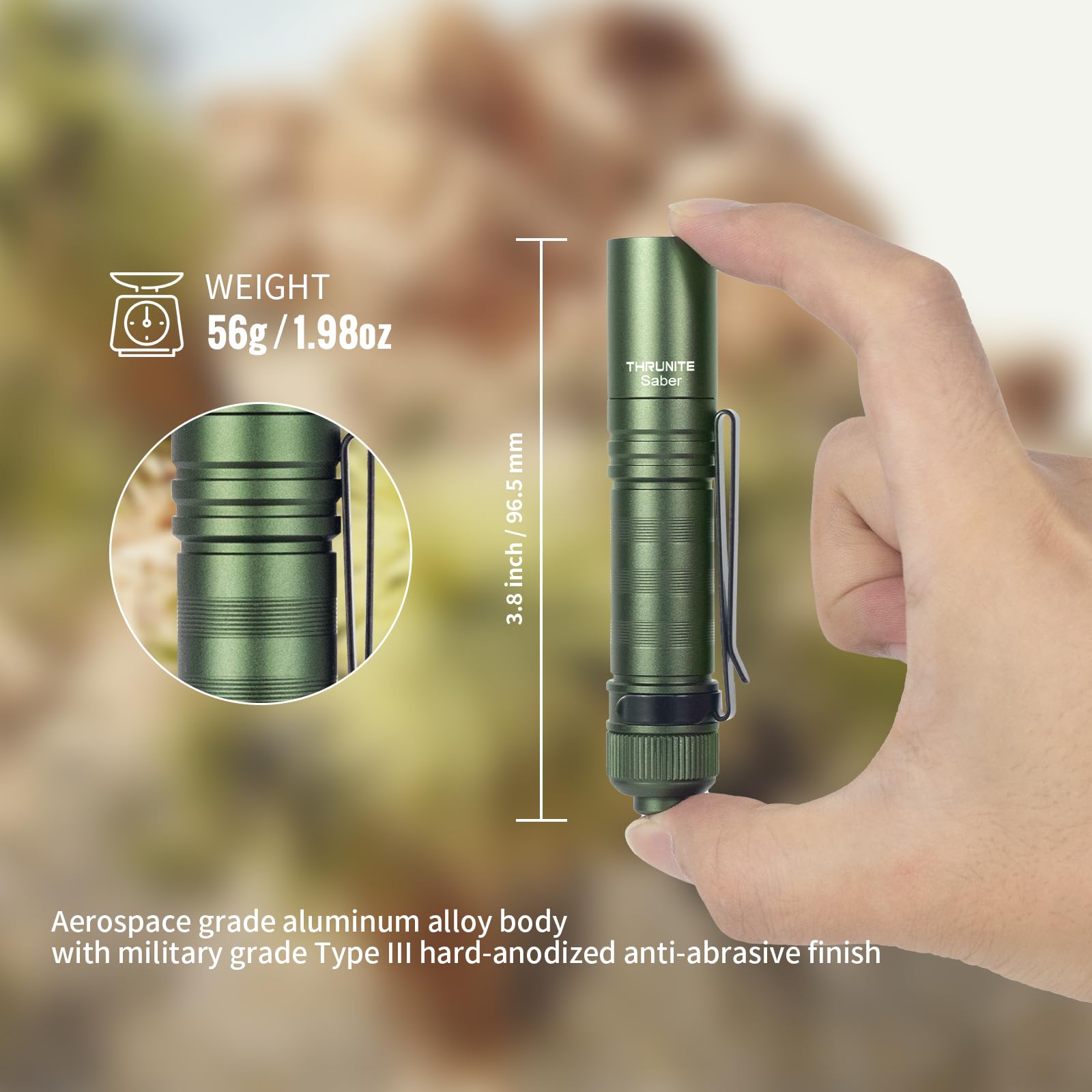 ThruNite Saber 659 Lumens EDC Flashlight, Compact SST20 LED, Dark Green