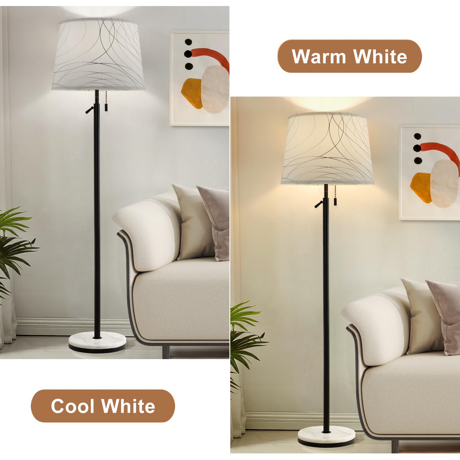 White Lampshades Set Of 2 For Table Floor Lamp, Lampshades With With Line Design, 12.7'' Top X 12.7'' Bottom X 10'' High, Natura