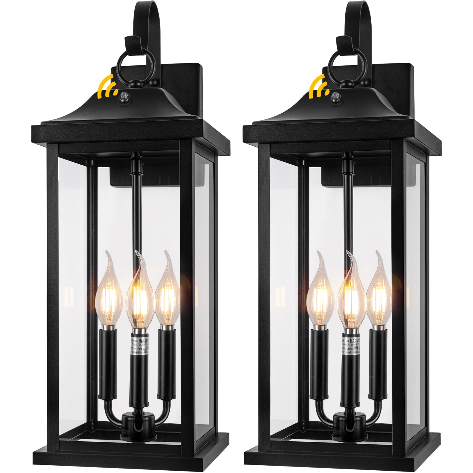 Roravilila Outdoor Wall Lights 3-Light IP65 Waterproof, Dusk to Dawn Sensor, 23 Inch Extra Large, Matte Black, 2-Pack