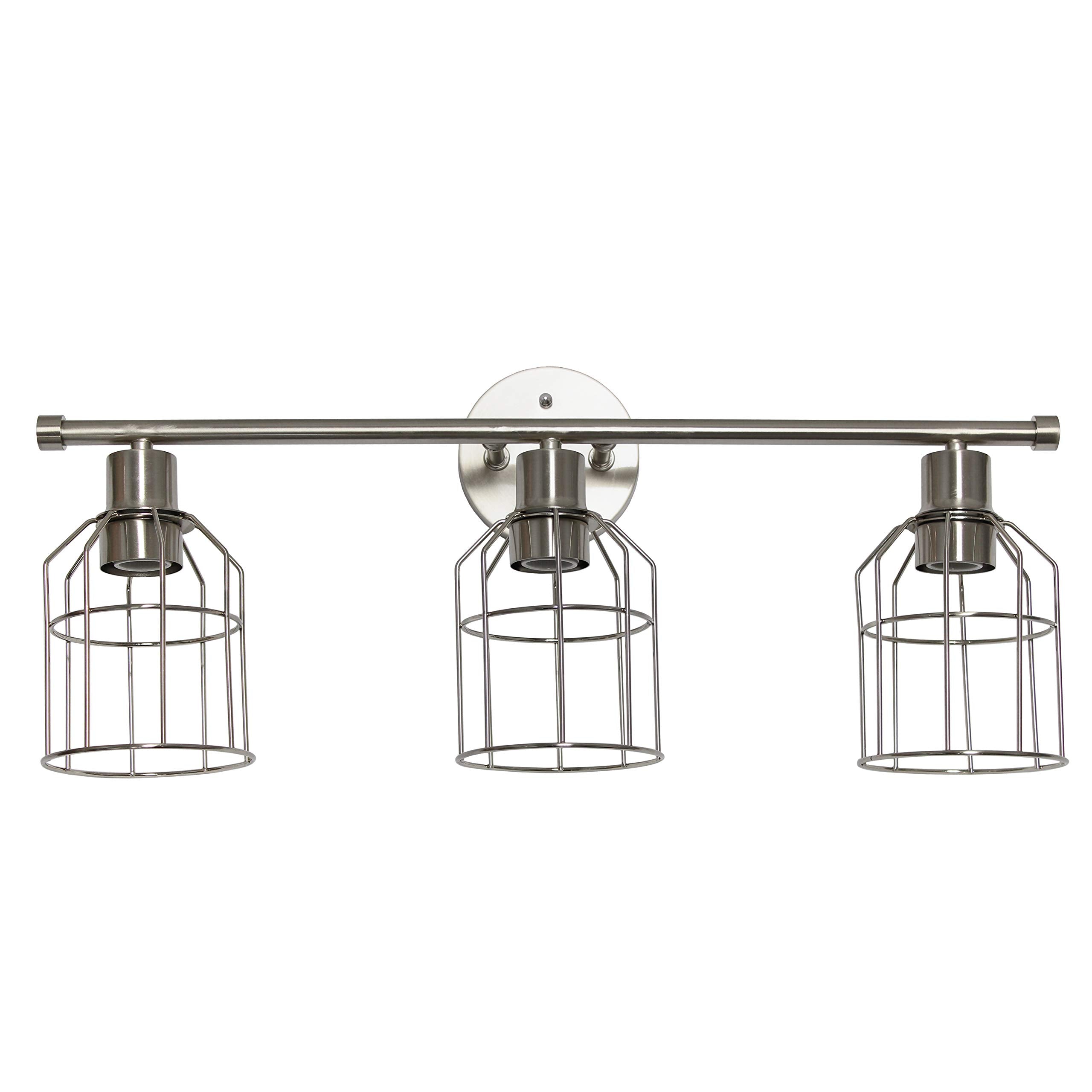 Elegant Designs VT1014-BSN 3-Light Cage Vanity Light, Iron, Brushed Nickel