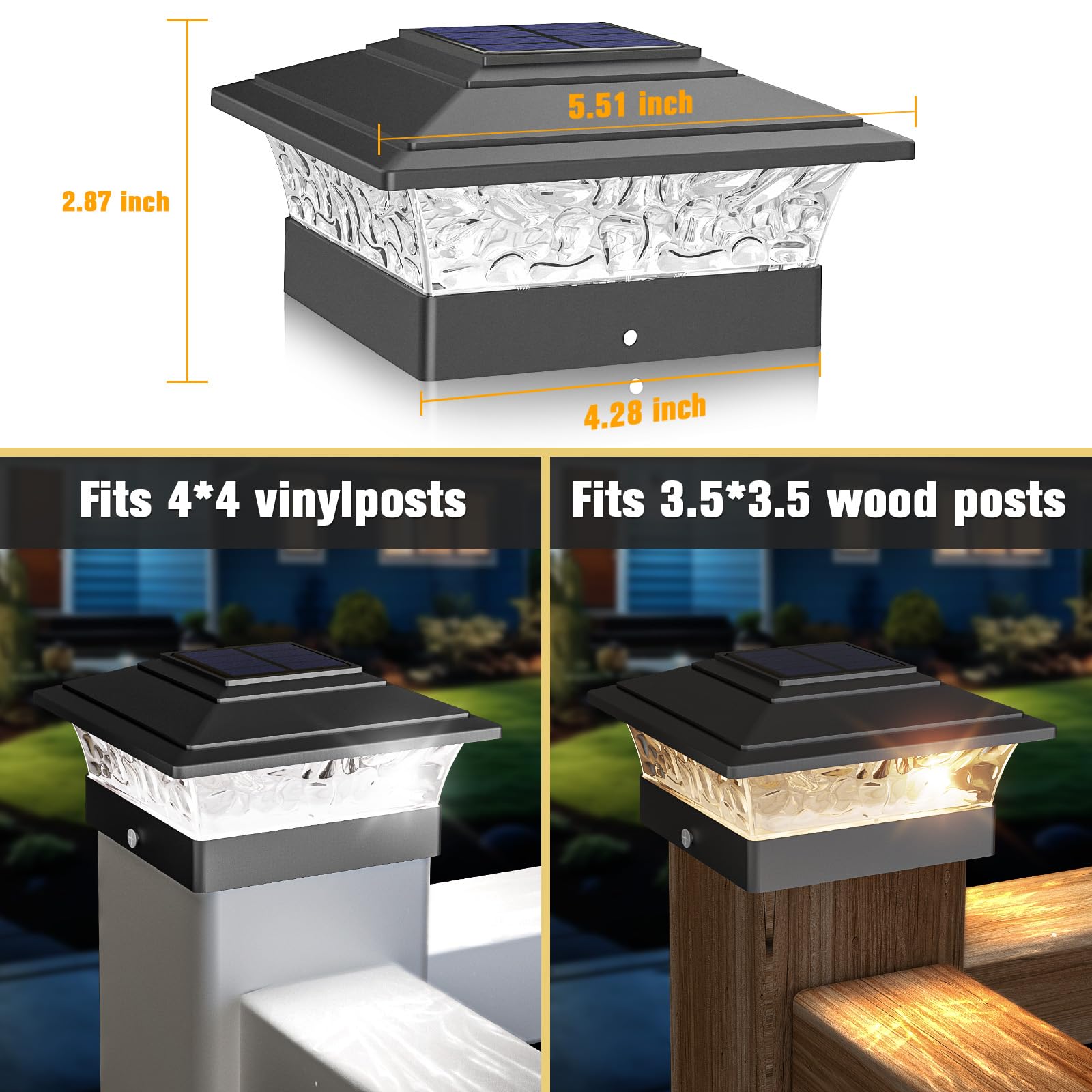 JOFIOS Solar Post Cap Lights, Waterproof 6-Pack, Fits 4x4 Posts, Black, Warm/Cool White, Model TZ19