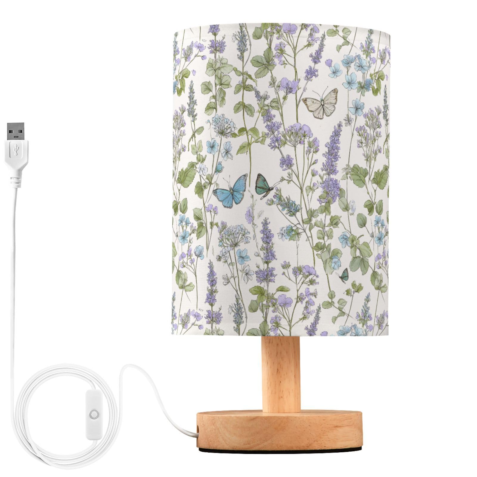 ALAZA Flower Butterfly Floral Leaves Decor Bedside Table Lamp with USB Port for Bedroom Nightstand Office Desk LED Bulb Included