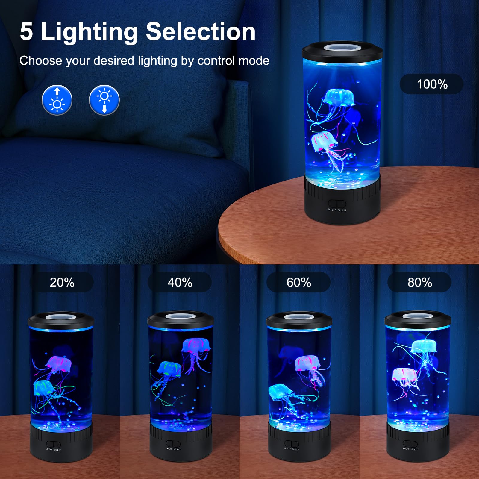 Relity Jellyfish Tank Table Lamp Remote Control With Color Changing Light Gift For Kids Men Women Home Deco For Room Mood Light
