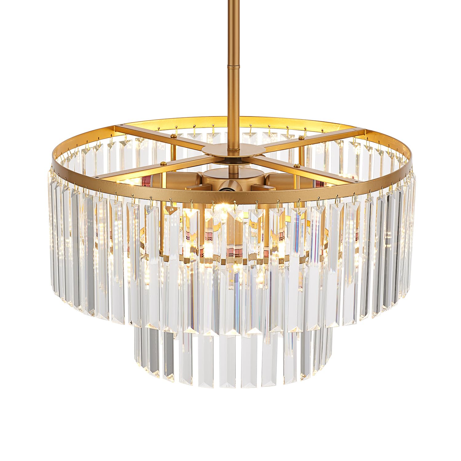 Lighceac 17.7 Gold Semi Flush Mount 2-Tier Crystal Ceiling Light Fixtures For Dining Room Modern Industrial 8-Light Chandeliers Lighting For Bedroom Entryway Hallway Kitchen Island Living Room Foyer