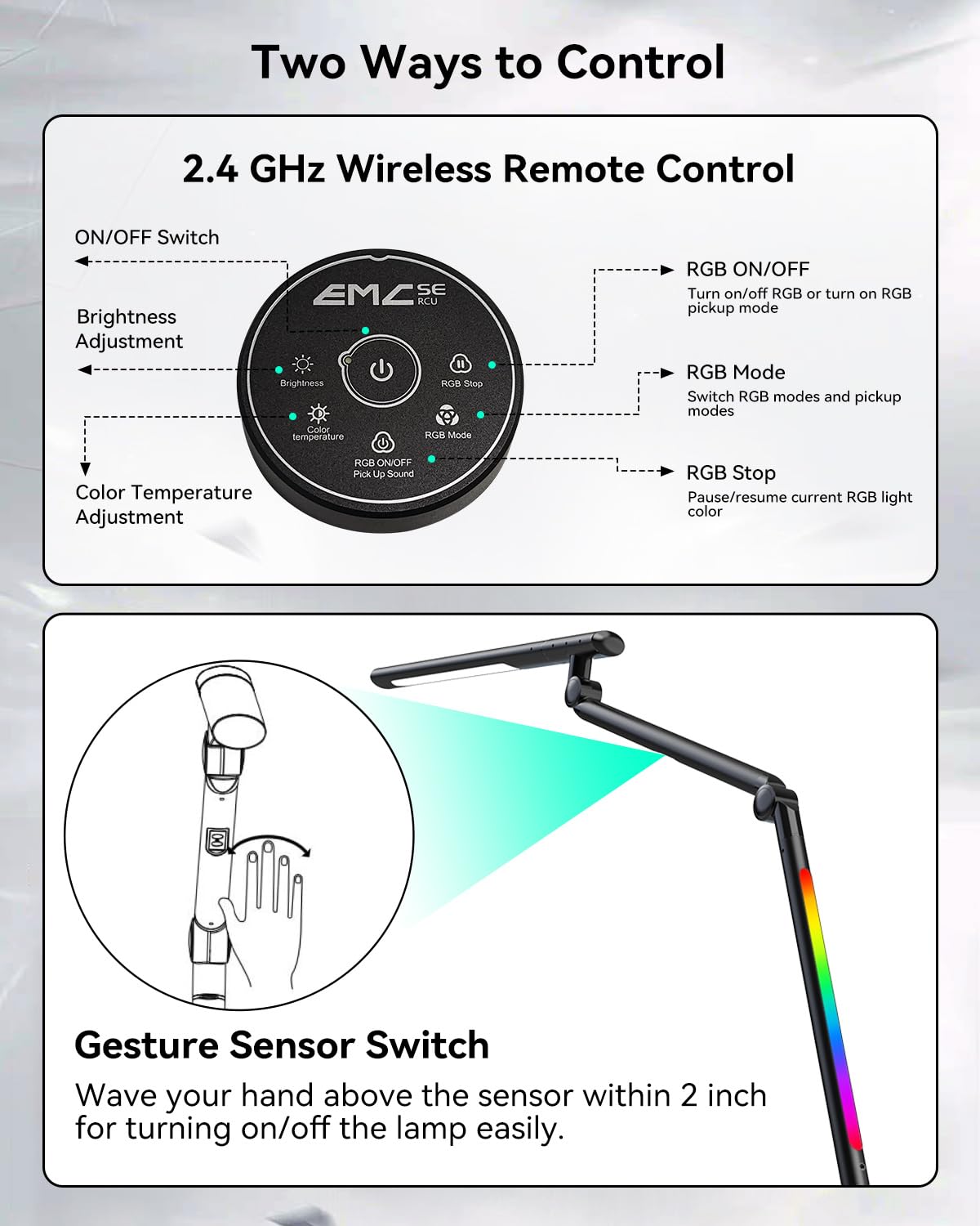 Led Desk Lamp With Clamp, 18W Architect Desk Lamp With Dual Light, Flexible 3 Sections Swing Arm, With Rgb Light, With Remote, W