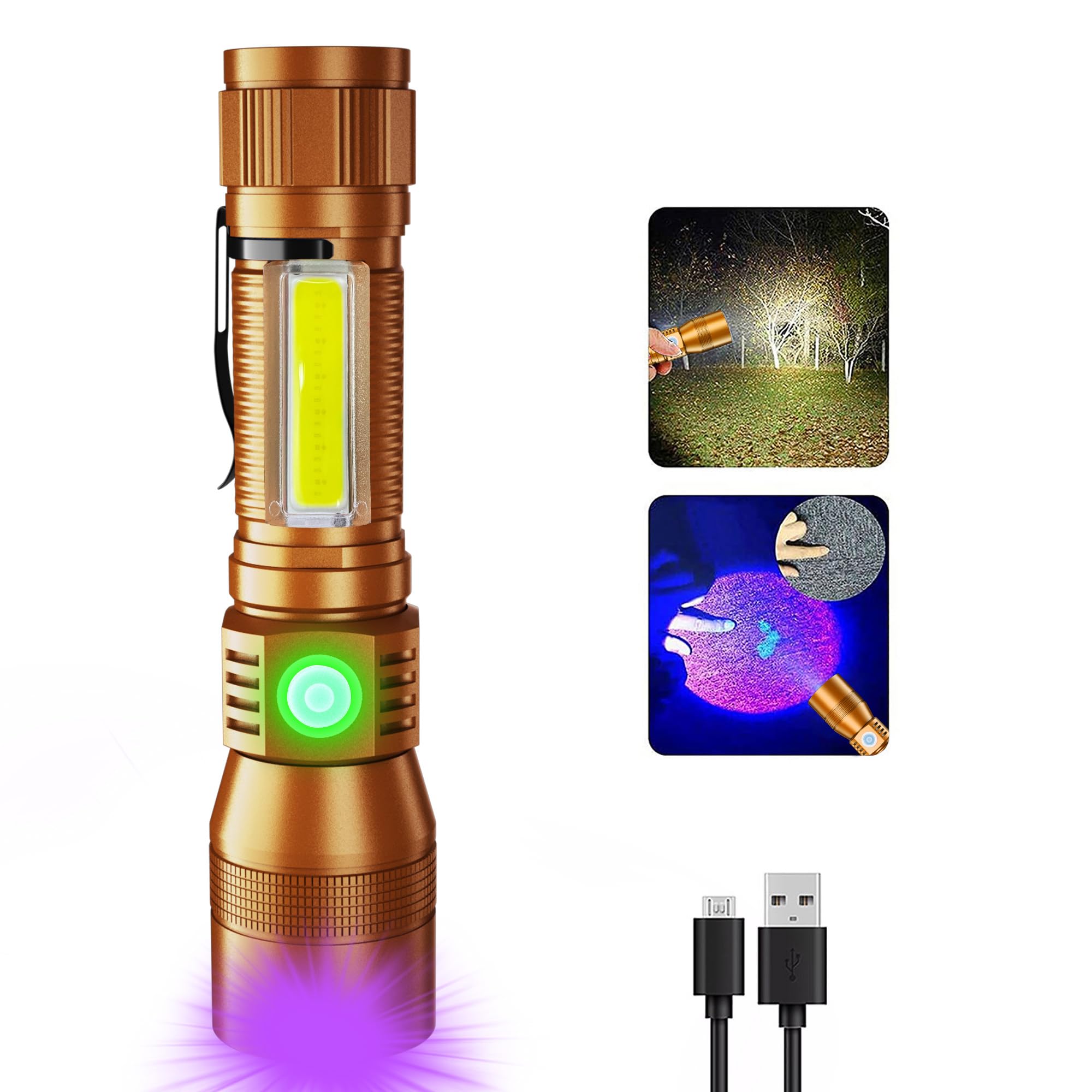 AdamStar Black Light Flashlight, 3-in-1 Rechargeable LED, 7 Modes, Waterproof, Brown, Model 016