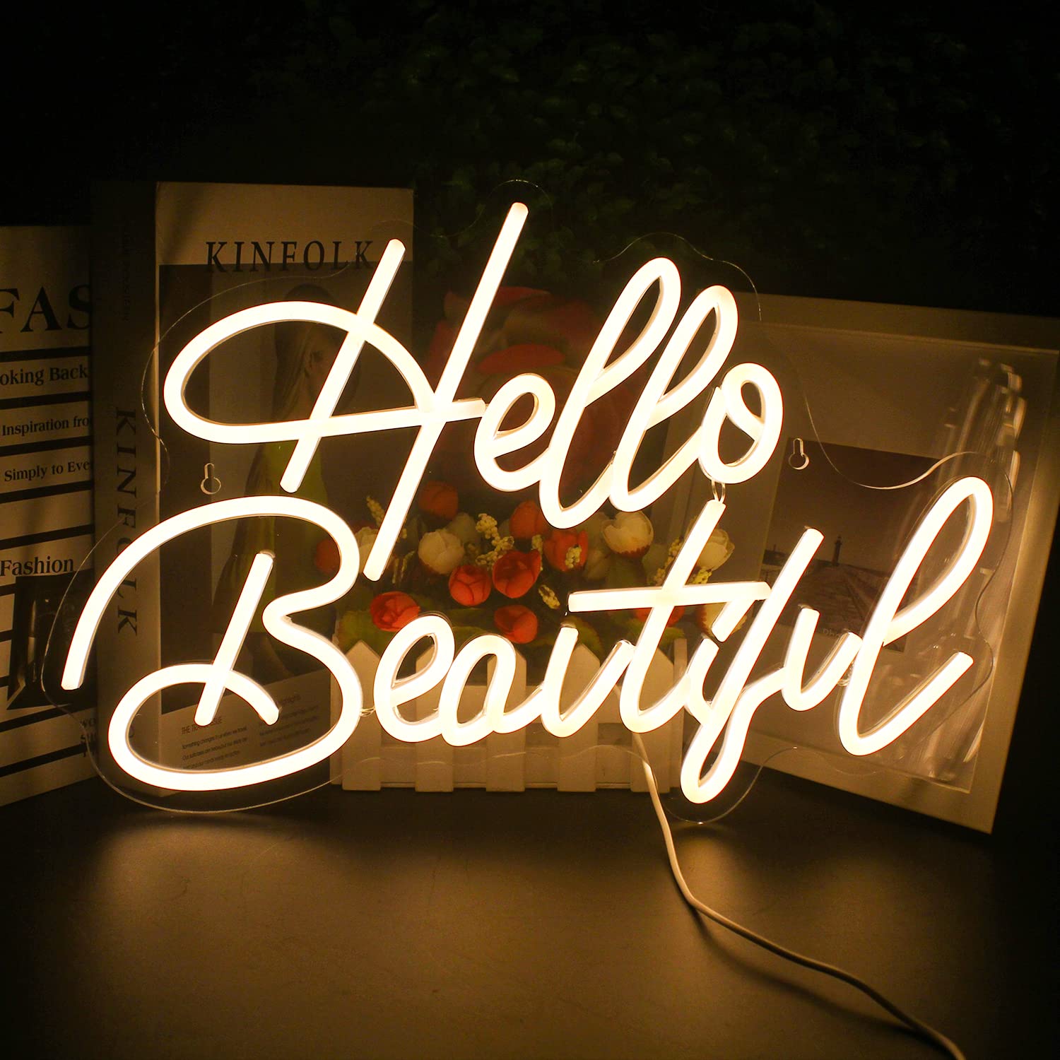 Looklight Neon Sign - Warm White LED Light for Wall Decor, Model NS0725_5, Acrylic Material, USB Powered