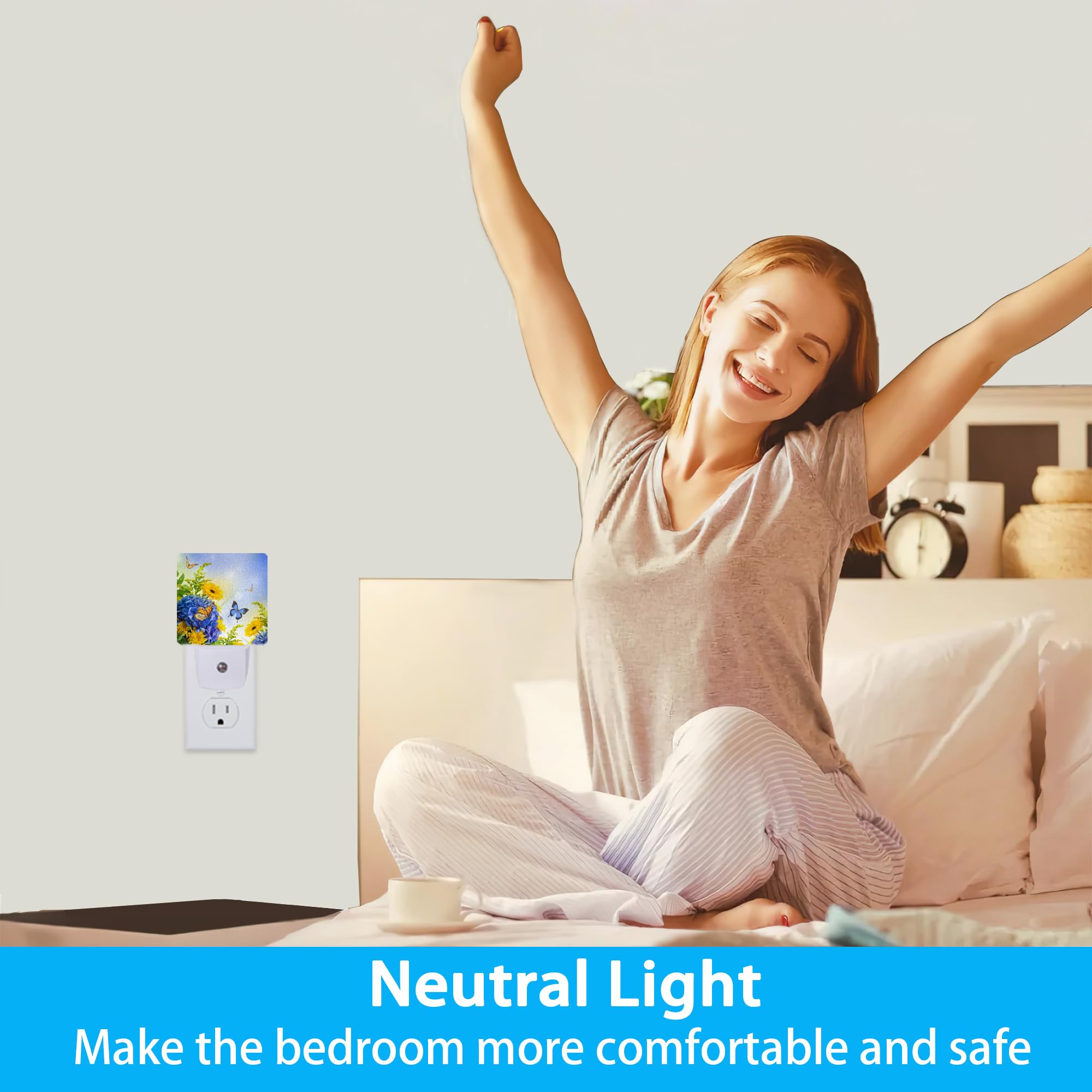 Meikosks Night Lights Plug Into Wall Blue Butterfly Flower Night Lights Dusk To Dawn Sensor Led Lamp For Women Men,Led Lights Fo