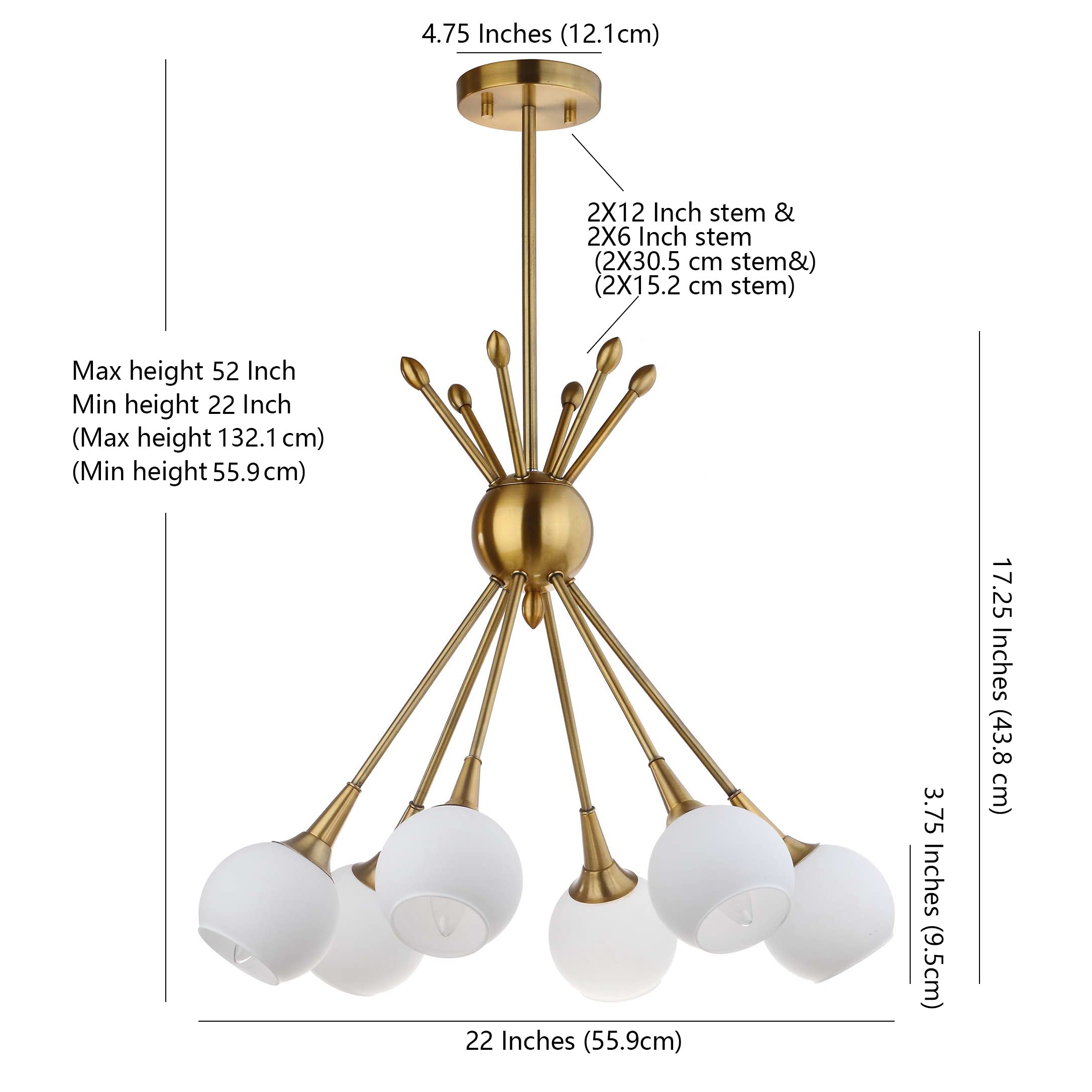 Safavieh Justine 6 22in Adjustable Pendant Light, Metal, Brass Gold, Model PND4002A
