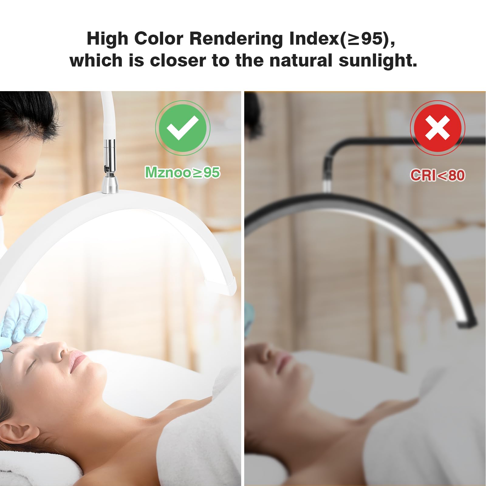 Mznoo LED Floor Lamp for Eyelash Tech, Adjustable Brightness & Color Modes, Half Moon Light, White with Wheels, Model MZ-FL18