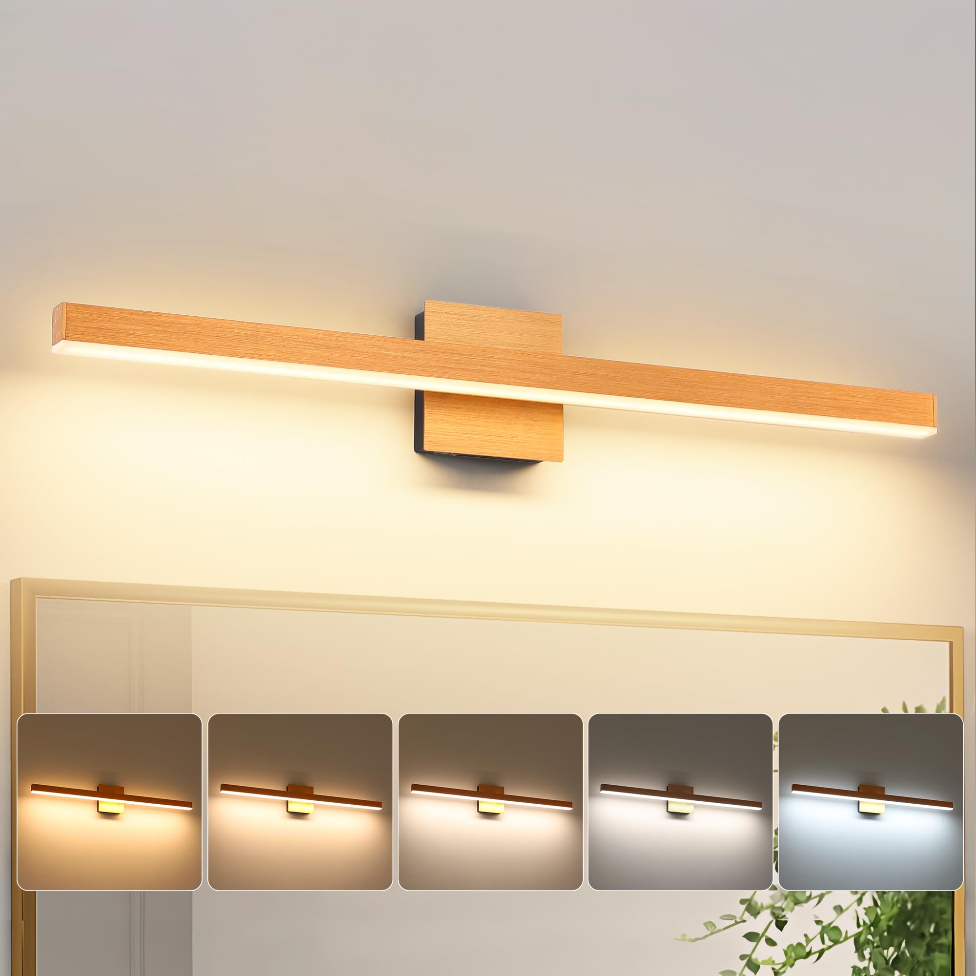 Joossnwell Bathroom Light Fixture, Dimmable 5CCT Vanity Light Bar, 31.5 Inch, Brushed Gold and Black, Model 7560-18W-SN-