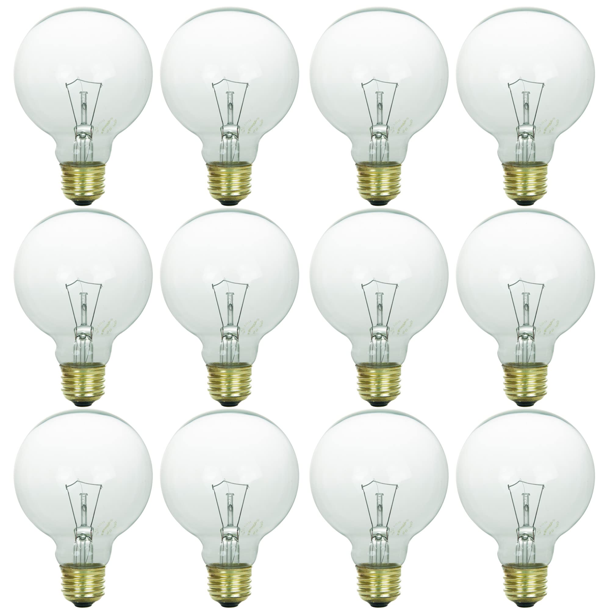 Sunlite 41733 G25 Globe Incandescent Light Bulbs, 25 Watts, Medium Base (E26), 120 Volt, Clear, Dimmable, Title 20 Approved, 260