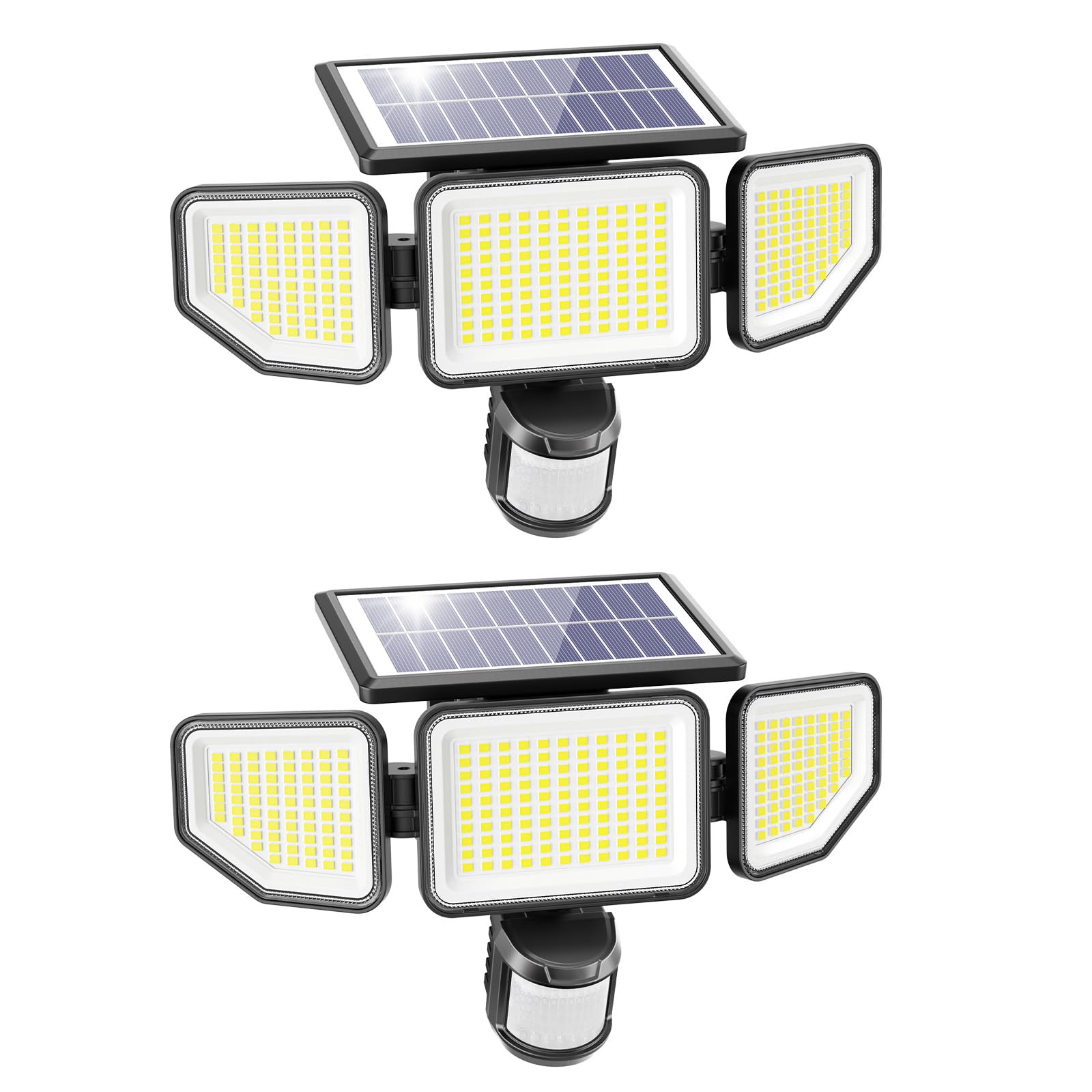 Onforu 4500LM Solar Security Lights, 3 Heads with Remote Control, IP65 Waterproof, 3 Modes, Black, Model BDTYD05, 2 Pack