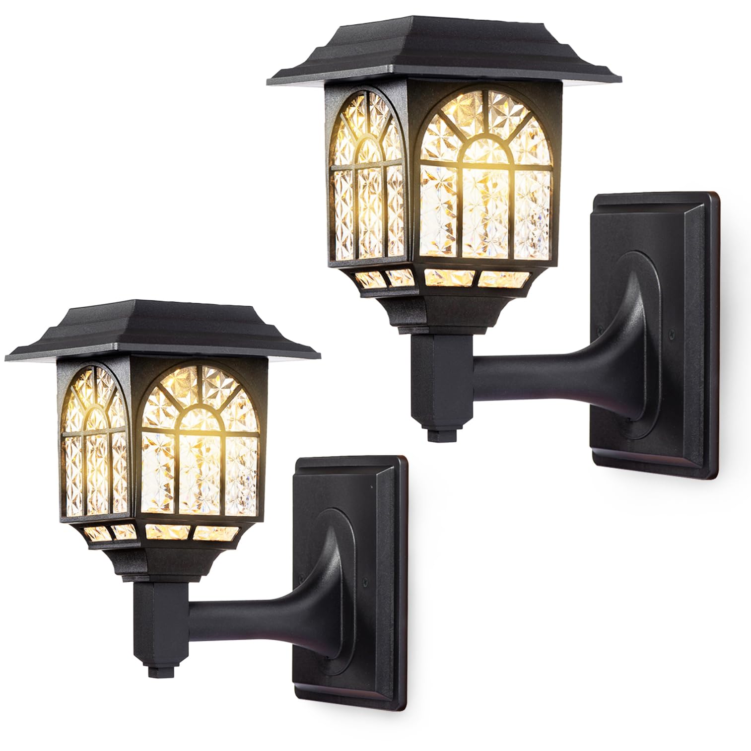 Leidrail Solar Fence Lights, 2 Pack Waterproof Led Lanterns, Warm White, Outdoor Deck Post Lighting For Garden Yard Patio