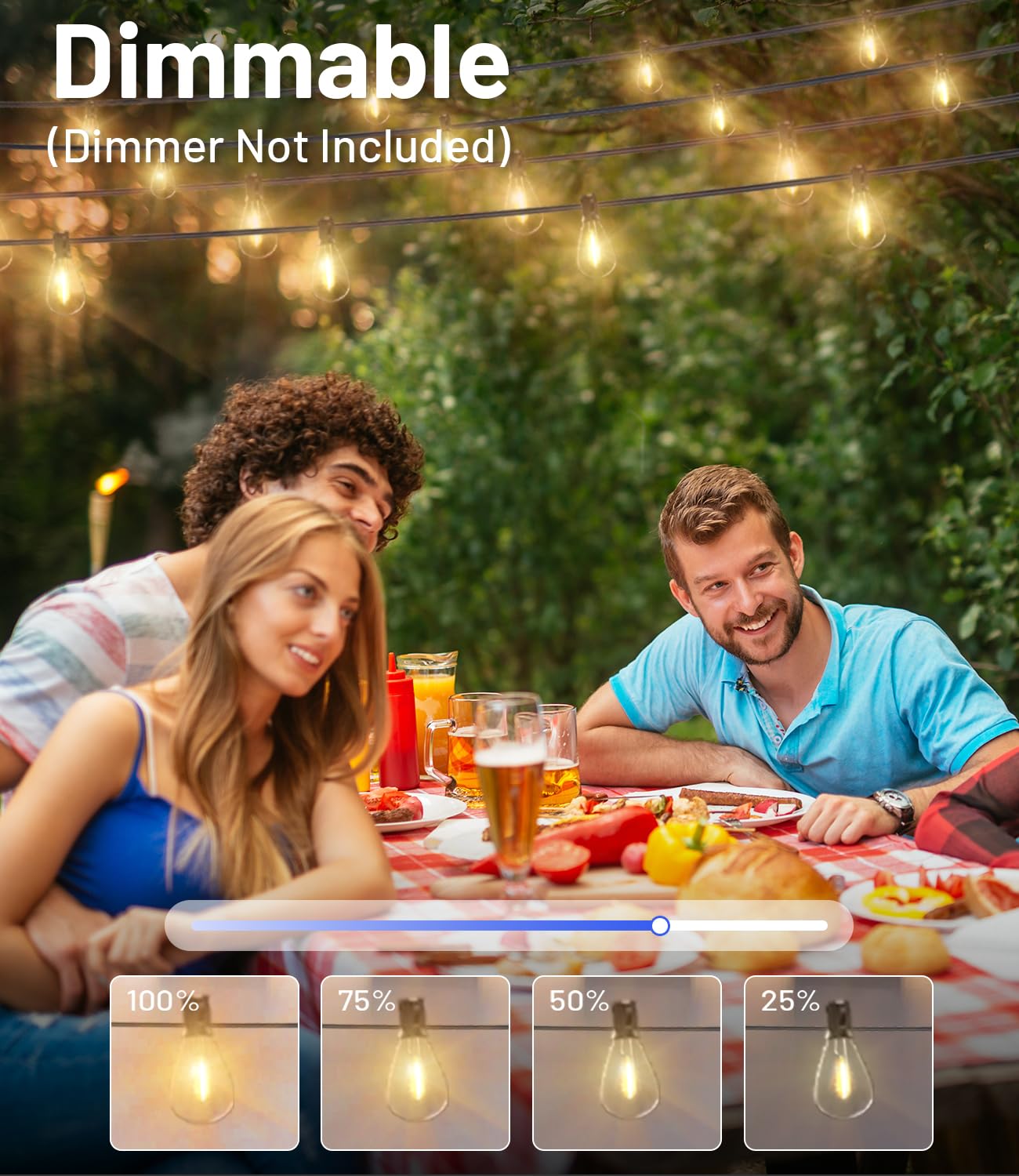 Tenmiro 60Ft Outdoor String Lights, Waterproof 16+1 Edison Shatterproof Bulbs Led Outside Patio Lights For Porch Deck Garden Bac