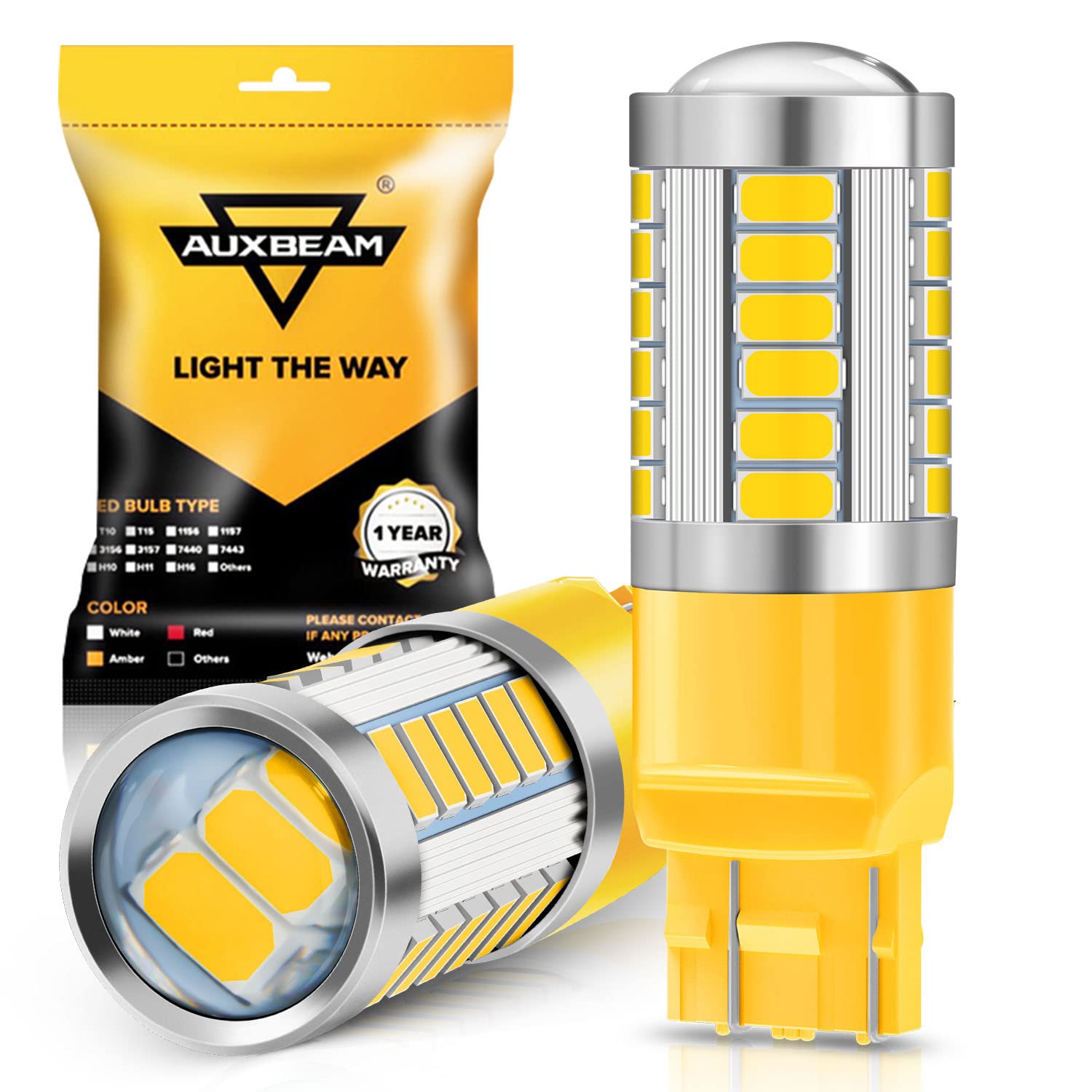 Auxbeam 7440 7443 LED Bulbs - Amber Yellow, 3500K, T20 Replacement Kit for Turn Signal Lights, Pack of 2
