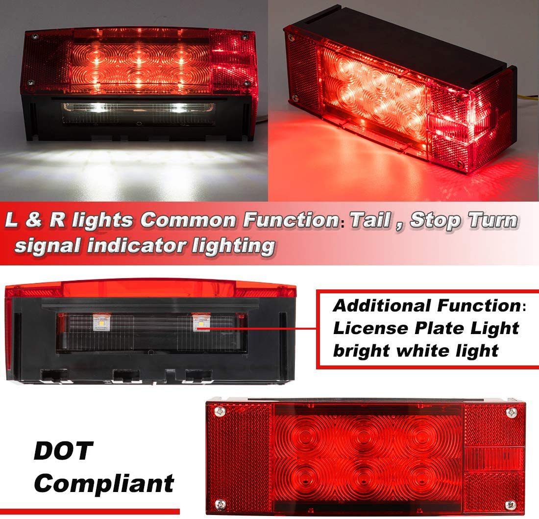 Czc Auto 12V Led Low Profile Submersible Rectangular Trailer Light Kit Tail Stop Turn Running Lights For Boat Trailer Truck Mari