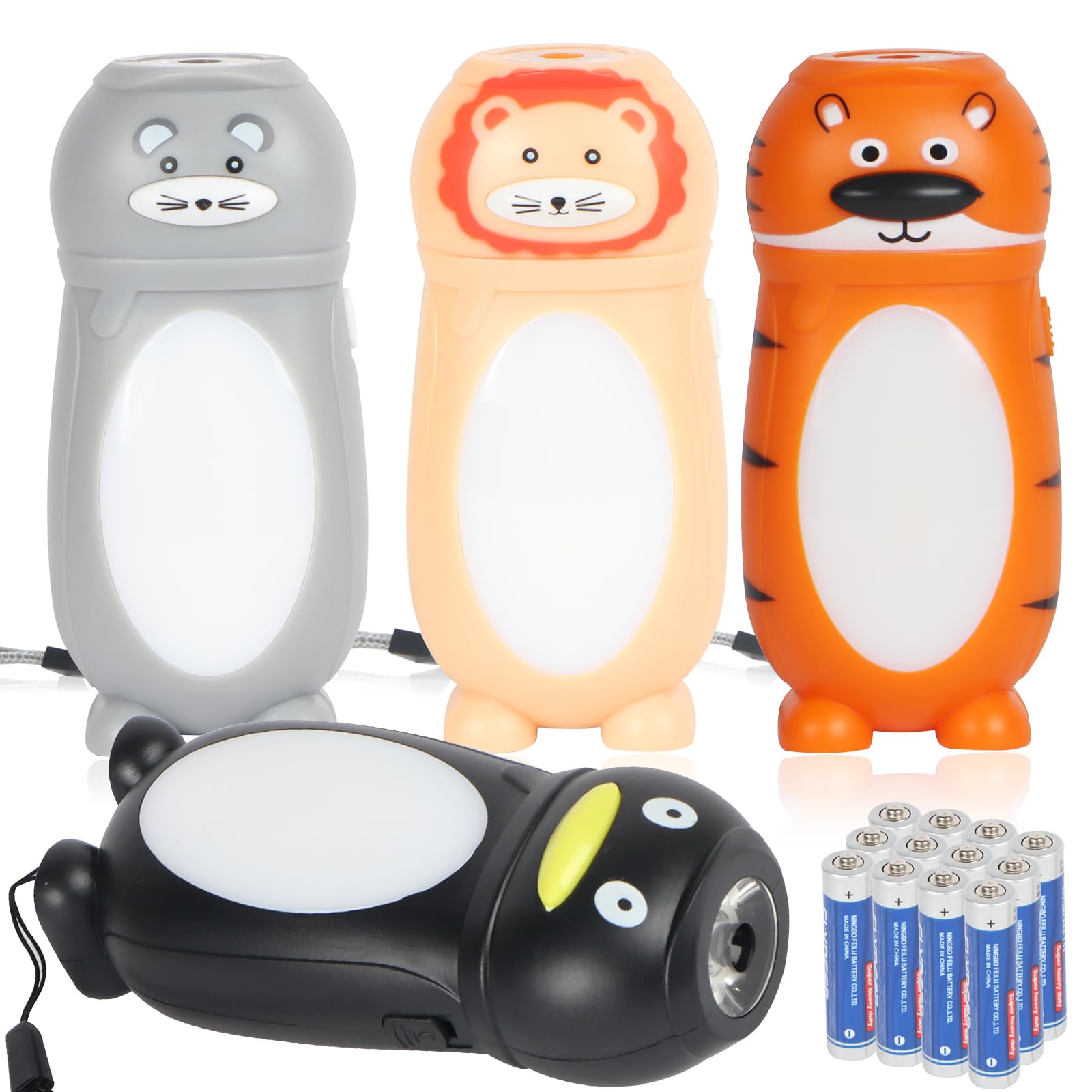 Hilngav 4 Pack Small Mini Led Flashlight For Kids - Cute Animal Flashlight - 2 In 1 Lantern Flashlight - Christmas Gifts Stocking Stuffers For Girls Boys