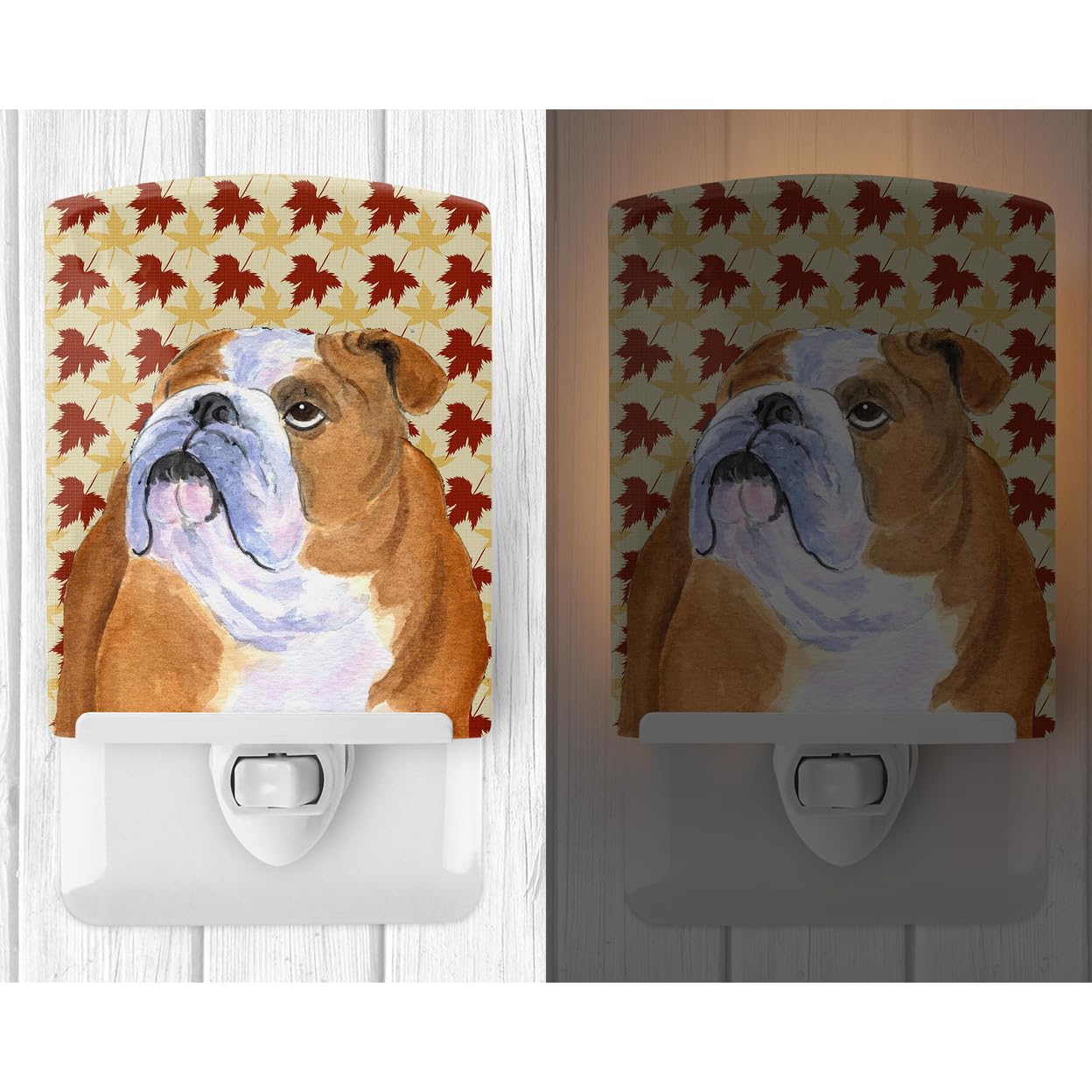 Carolines Treasures Ceramic Night Light Bulldog English Fall Leaves 6x4x3 Multicolor Model SS4365CNL