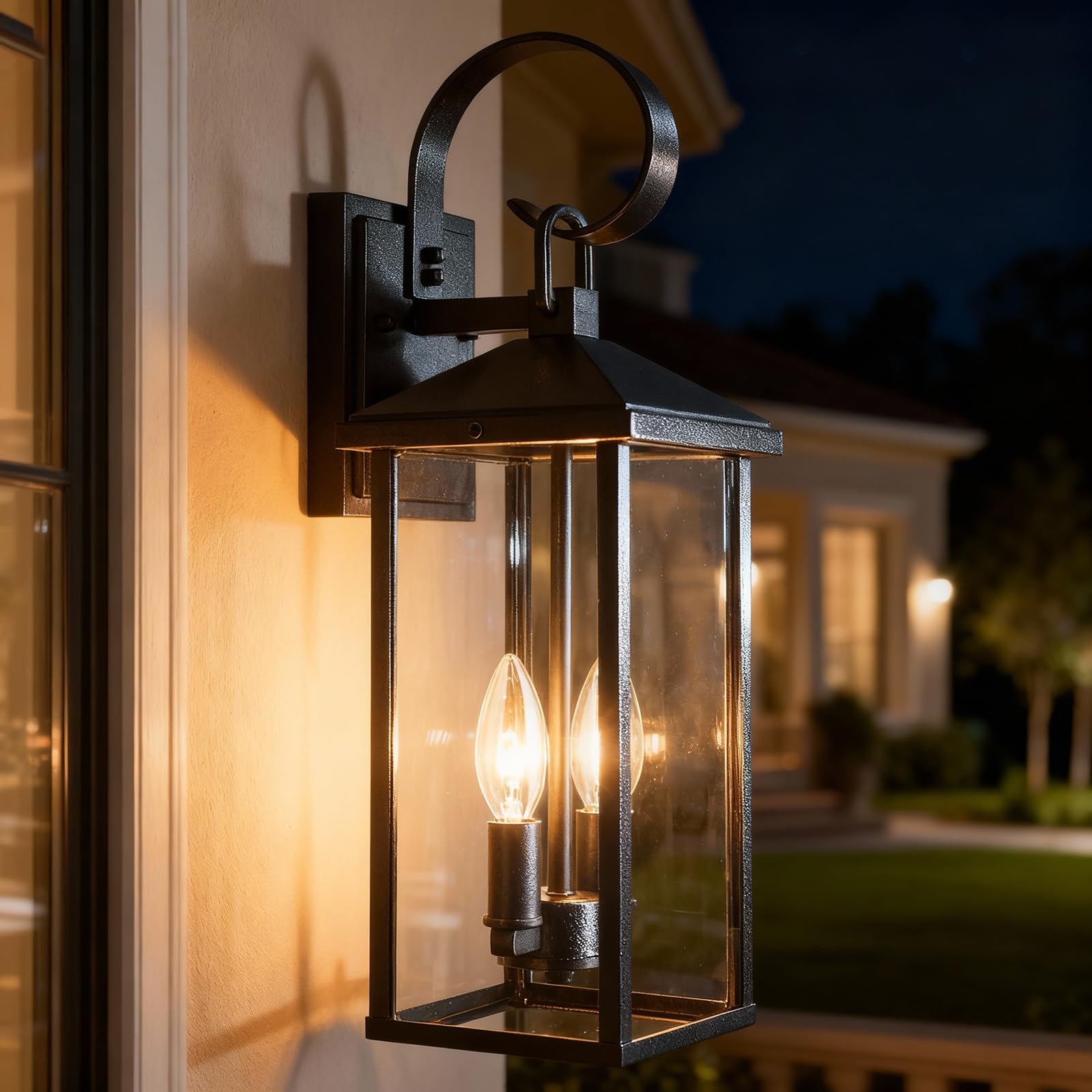 Starcurin Porch Lights Outdoor Wall Light Fixtures Wall Mount  Modern Exterior Lighting Fixtures with Water Ripple Glass Waterproof  2-Light E12 Sockets Outside Garage Lights for House Patio Porch