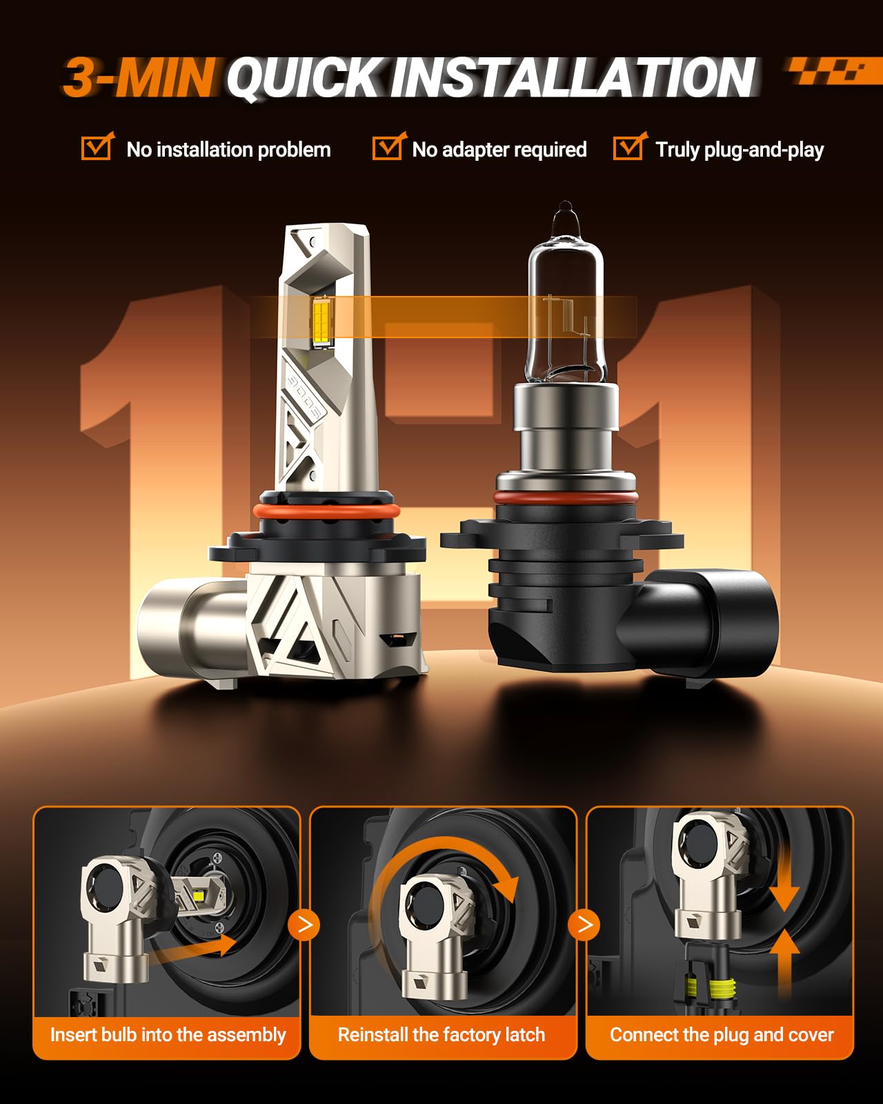 Sealight 9005 9006 ?????? Bulbs Combo  96000Lm 1000% Bright S6 Pro 9005 9006 Bulb With 64 Lighting Chips  80 000Hrs+ Lifespan  Combo Cornering & Side Marker Light Assemblies  Plug And Play  Pack Of 4