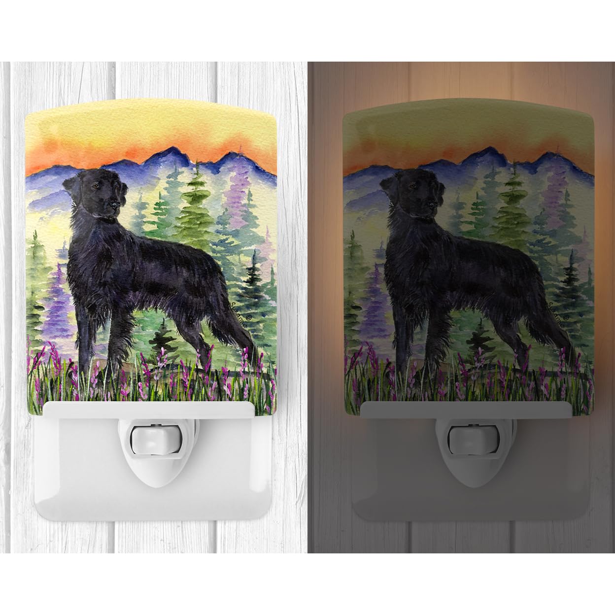 Carolines Treasures Ceramic Night Light, Flat Coated Retriever, UL-Certified, 6x4x3in, Multicolor, Model SS8263CNL