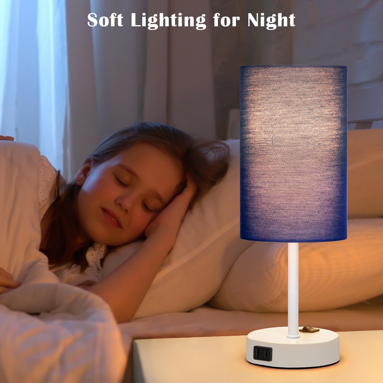 Zjojo Table Lamp For Bedroom Set Of 2, Bedside Small Lamps With 3 Way Dimmable Rocker Switch And Ac Outlet, Nightstand Desk Lamp