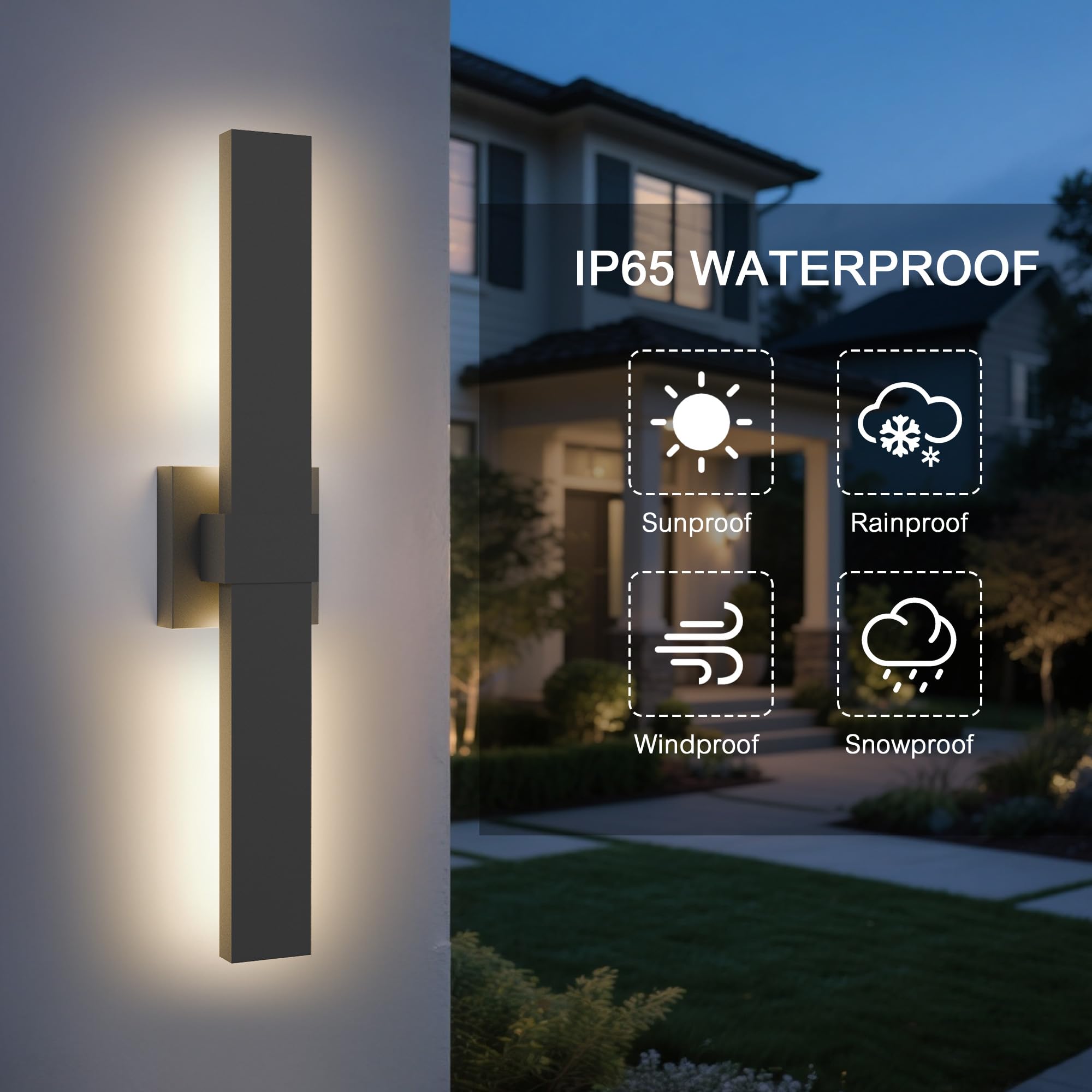 Lamqee 23.6 In Aluminum Long Outdoor Wall Lights  3000K 1303Lm Led Waterproof Ip65  Modern Exterior Lighting Fixture Linear Outdoor Sconce Wall Mount Outside Lighting For House Porch Patio Garage Door