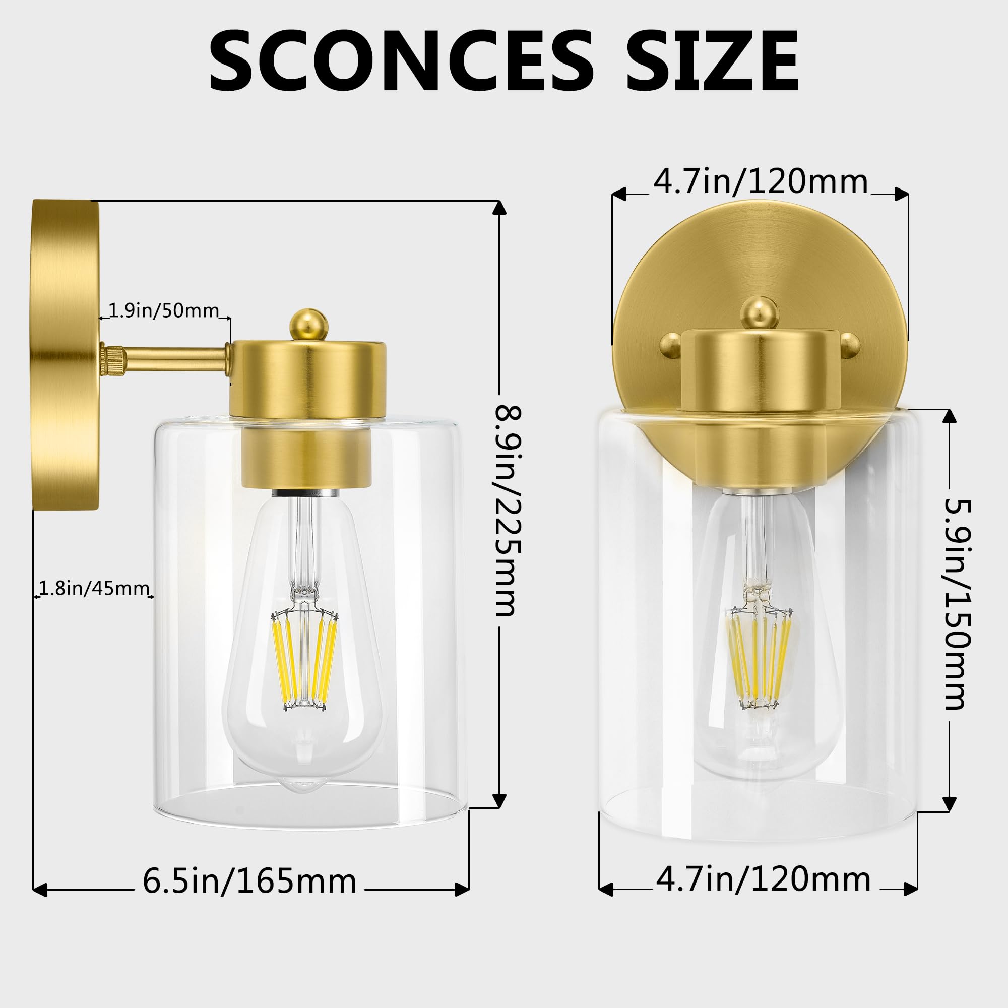 Porphyions Bathroom Light,Wall Sconces Set Of Two,Brushed Gold Vanity Sconce Lights,Morden Bathroom Gold Sconces Set,Brass Bathr