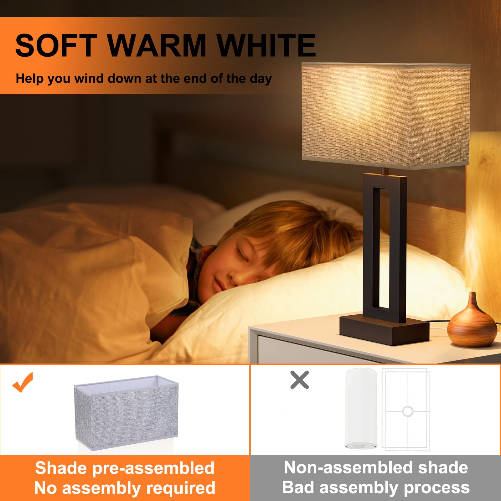 Seealle Nightstand Table Lamps Set of 2 - Touch Control, USB C+A, 3-Way Dimmable, Metal, Medium (19.6in), B. Grey&Black