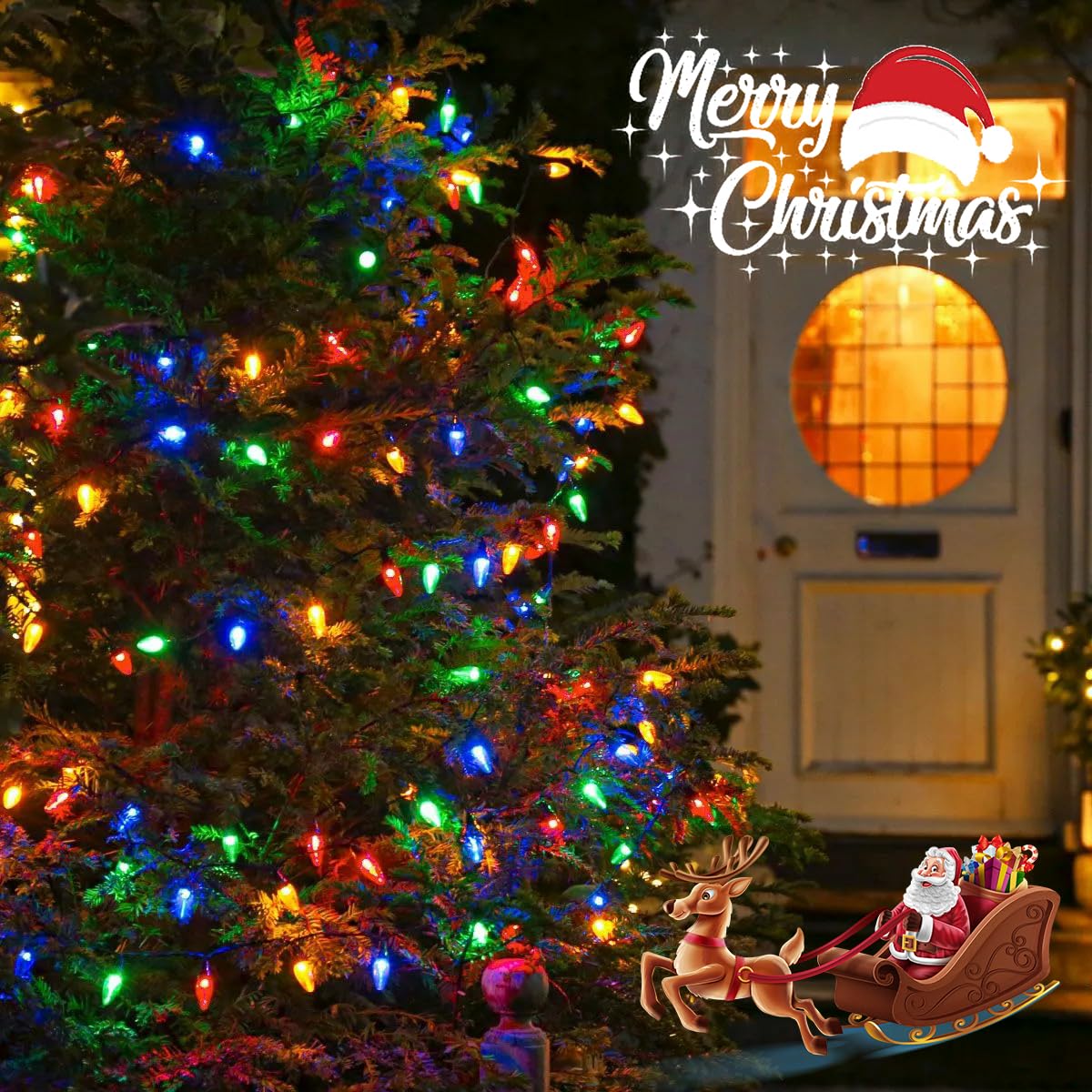 2-Pack Connectable C9 Led Christmas Lights String, 66 Ft 100 Led Christmas Lights Plug In With 29V Safe Adaptor, Waterproof Deco