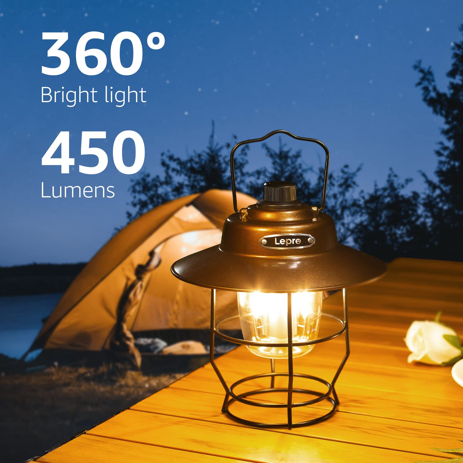 Lepro Vintage LED Camping Lantern, Rechargeable Power Bank, Portable Retro Style, Bronze, Model PR330039