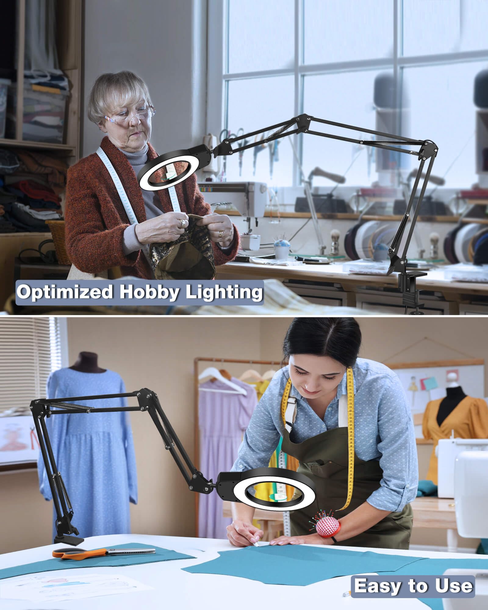 Noevsbig Magnifying Glass Light 10X 5X Swing Arm Desktop Stand Desk Lamp Close Work Up For Table Crafting, Reading, Sewing, Mode