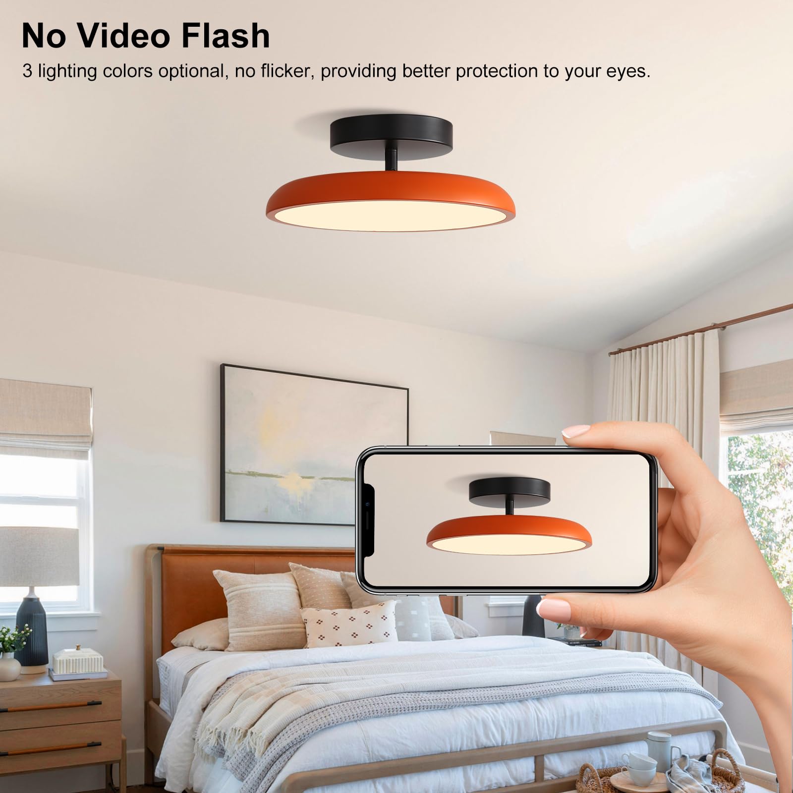 Maayhow Ceiling Light Semi Flush Mount, Vintage Orange Ceiling Light Fixtures, Remote Control 3CCT Dimmable, 15.7 Inch Mid Centu