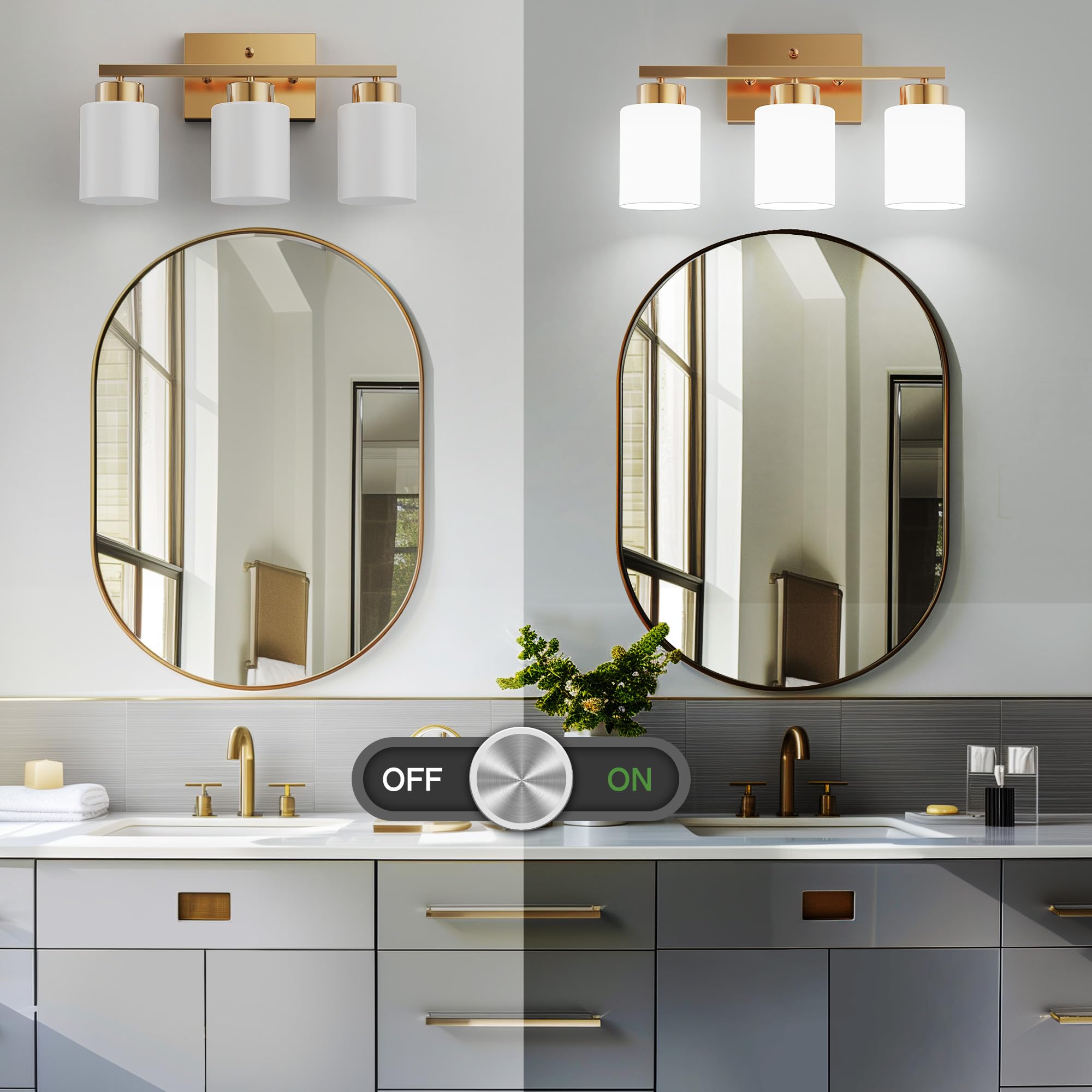 Partphoner 3-Light Brushed Gold Bathroom Light Fixtures  Modern Vanity Light Over Mirror Lighting  Wall Sconce With Frosted Milky White Glass Shades For Bedroom Living Room Kitchen Hallway