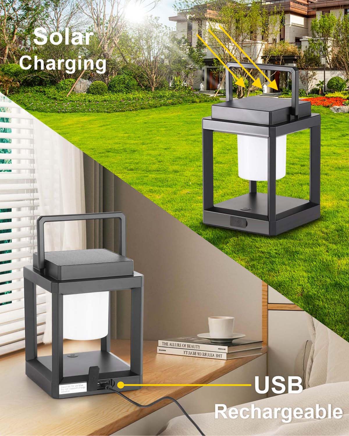 Solar Lanterns Outdoor Table Lamp, Led Lamps For Nightstand, Outdoor Table Lamp For Patio Waterproof, Cordless Battery Operated