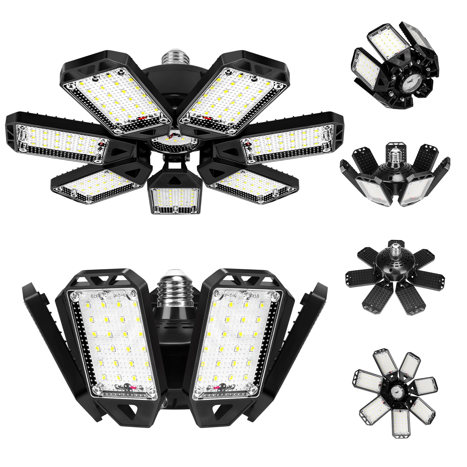 Aoretic LED Garage Lights Bulb 2 Pack 180W 18000LM 6500K Led Shop Light with 7 Plus 1 Deformable Panels Basement Barn Ceiling Li