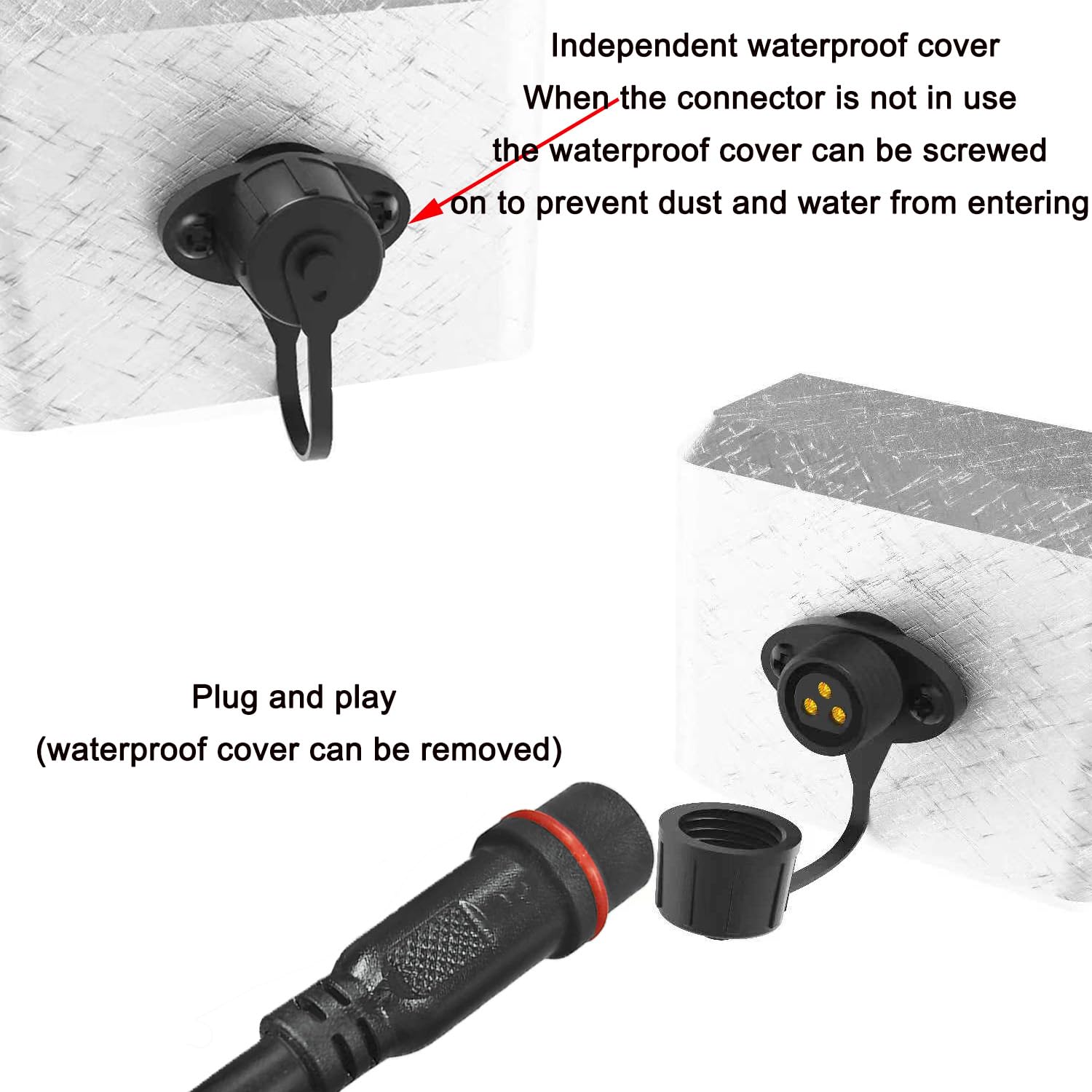 Newnewliu 3Pin Waterproof Connector,3 Wire Male Female Plug Led Connector With 18Awg M16 Waterproof Cover Extension Cable With E